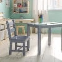 Emma + Oliver Kids 3 Piece Solid Hardwood Table and Chair Set for Playroom, Kitchen - Gray