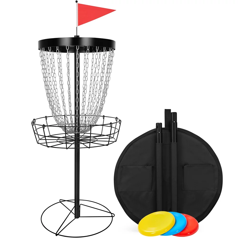 Topeakmart 24-Chain Portable Disc Golf Basket with 3 Discs and Carrying Bag