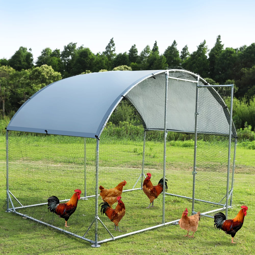 Large Metal Chicken Coop for Outdoor, Hen Run House for 10 Chicken, Walkin Poultry Cage, Dog Kennel for Outdoor,Backyard and Farm, with Waterproof and Anti-Ultraviolet Cover( 9.2'W x 6.2'L x 6.5'H )
