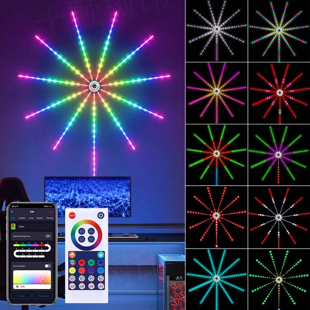 WiFi Smart LED Firework Strip Lights RGBIC Dream Colour Remote Music Speaker