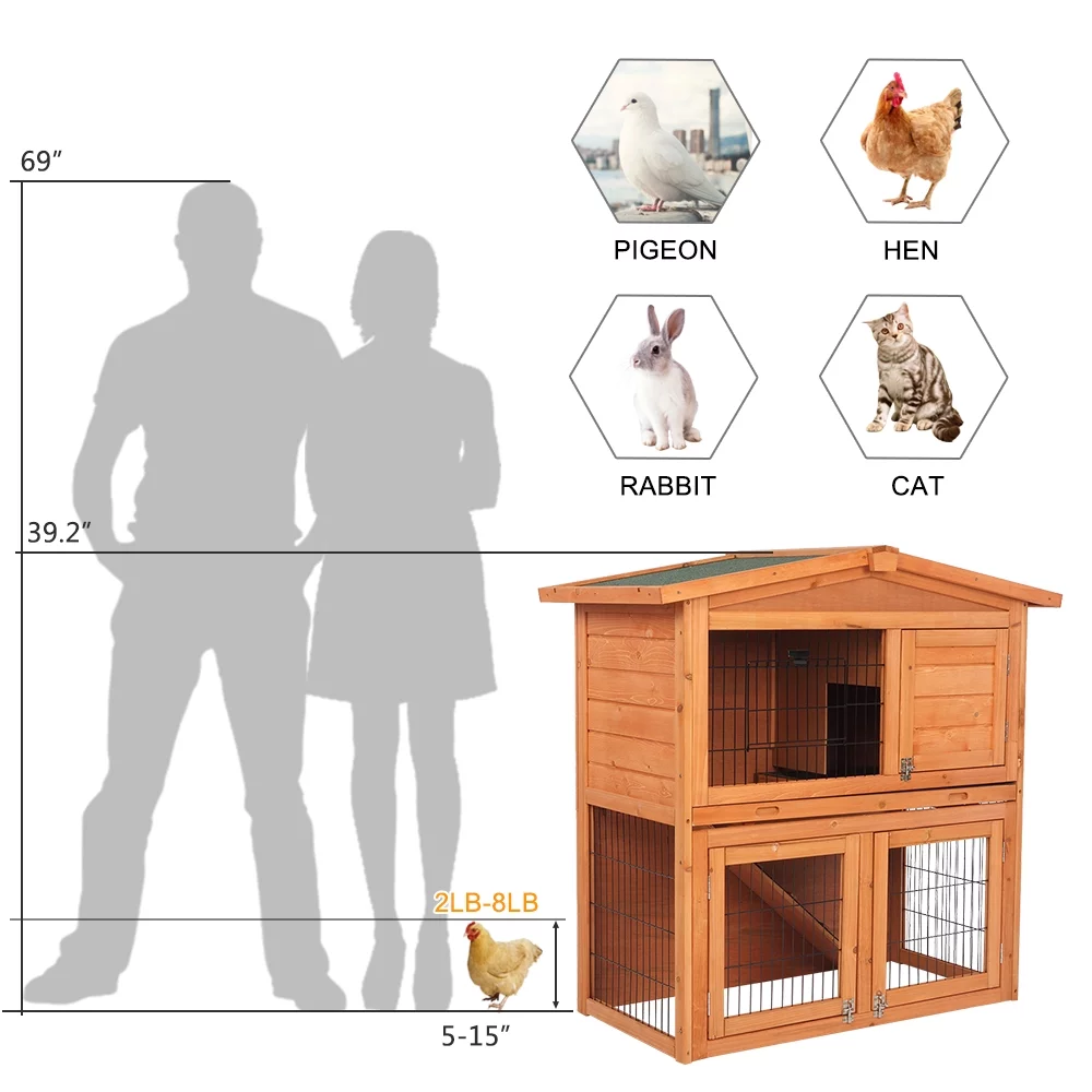 40 Inch Wooden Rabbit Hutch Triangle Roof Waterproof Bunny House A-Frame Pet Cage Wood Small House Poultry Cage, Orange
