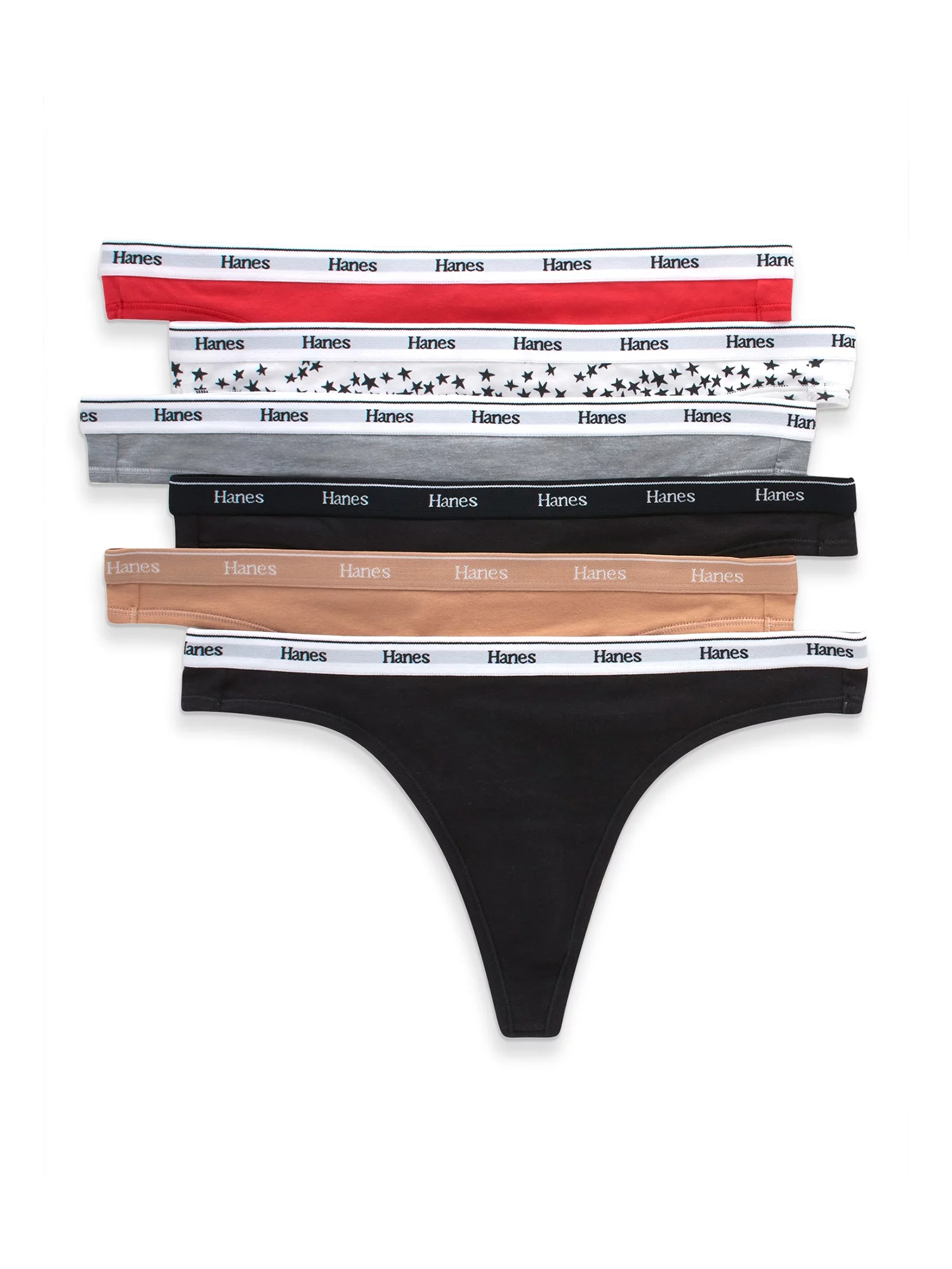 Hanes Originals Women's Thong Underwear, Breathable Cotton Stretch, 6-Pack