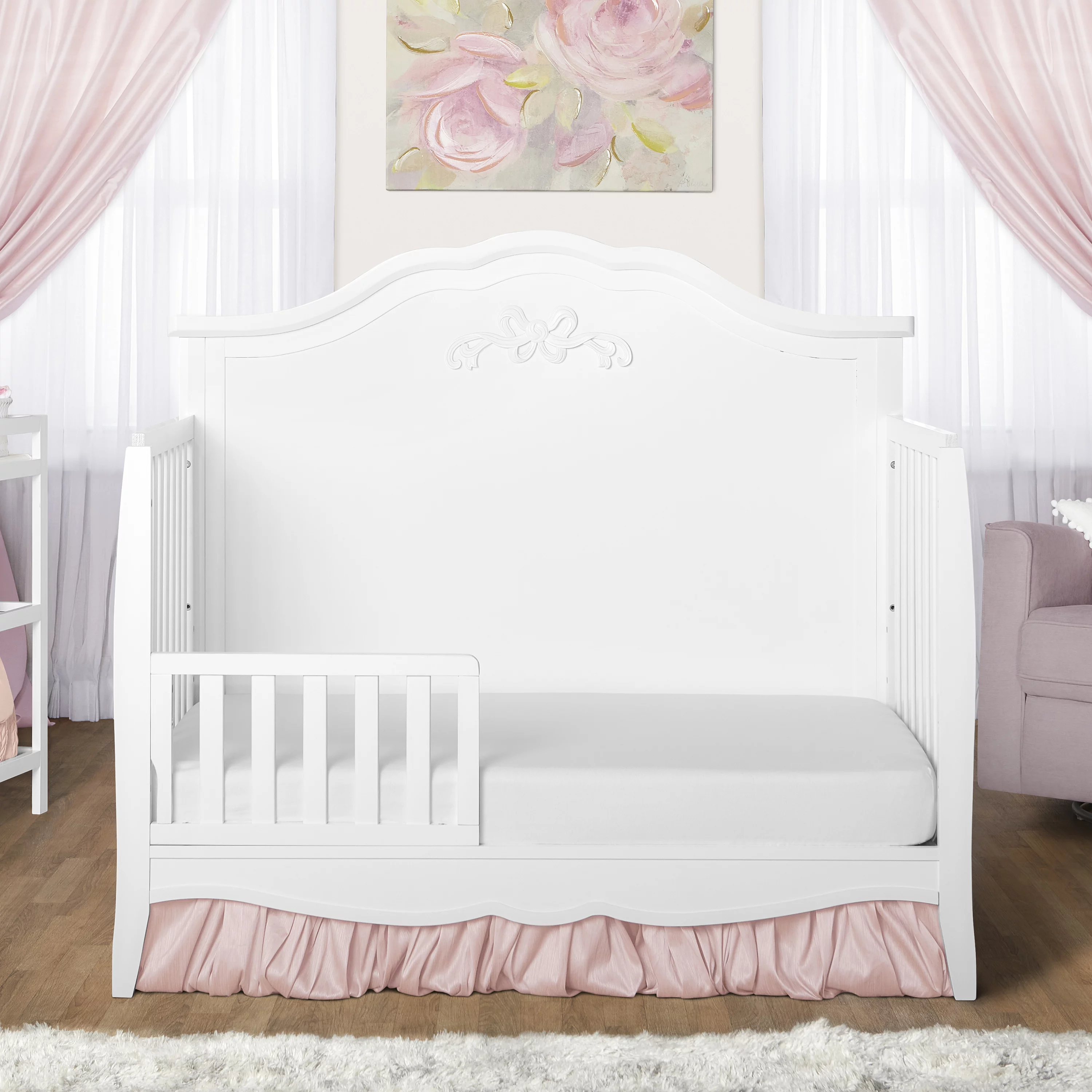 Dream On Me Jasmine 4-in-1 Convertible Crib, New Zealand Pinewood, Greenguard Gold, White