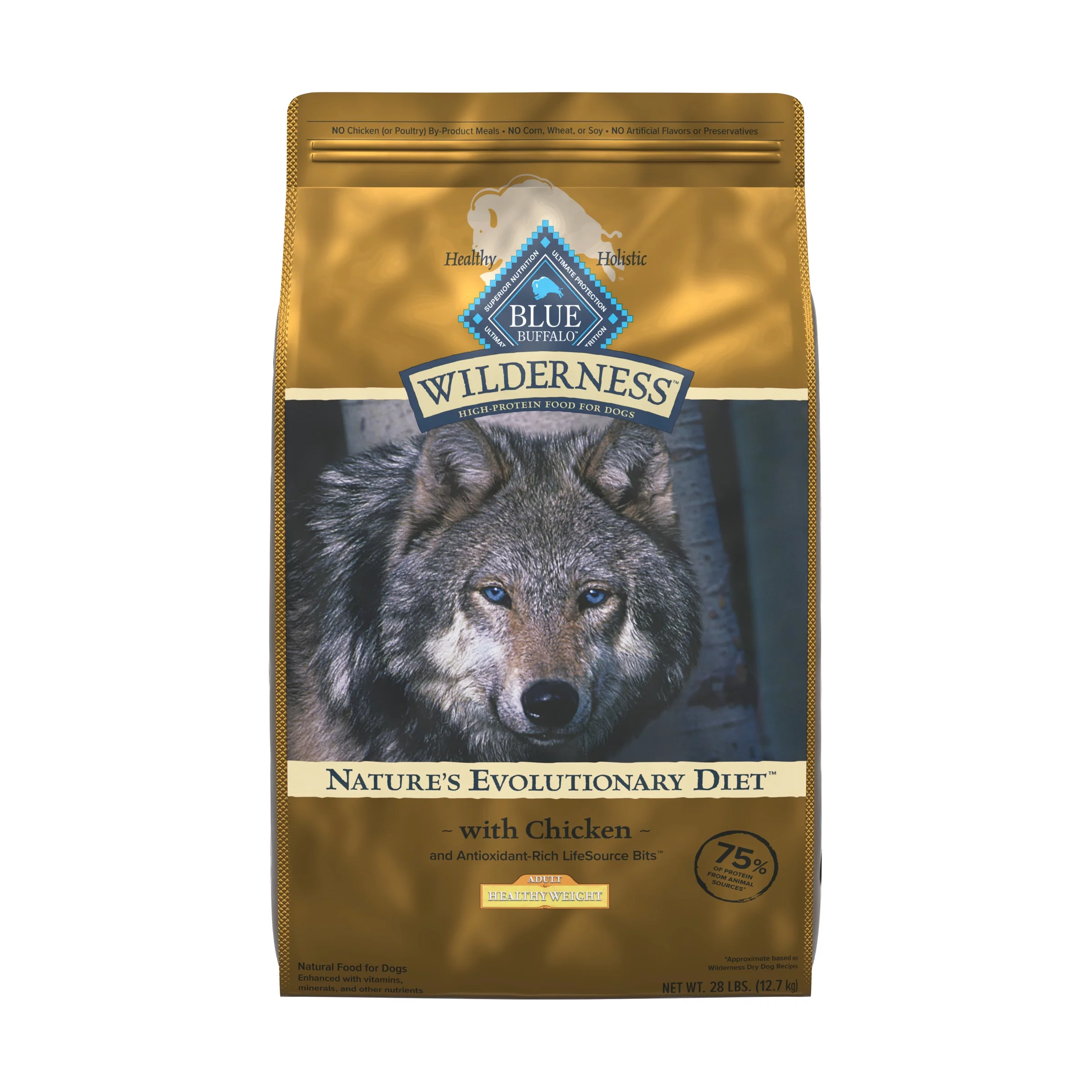 Blue Buffalo Wilderness High Protein Natural Healthy Weight Adult Dry Dog Food Plus Wholesome Grains, Chicken 28 lb Bag