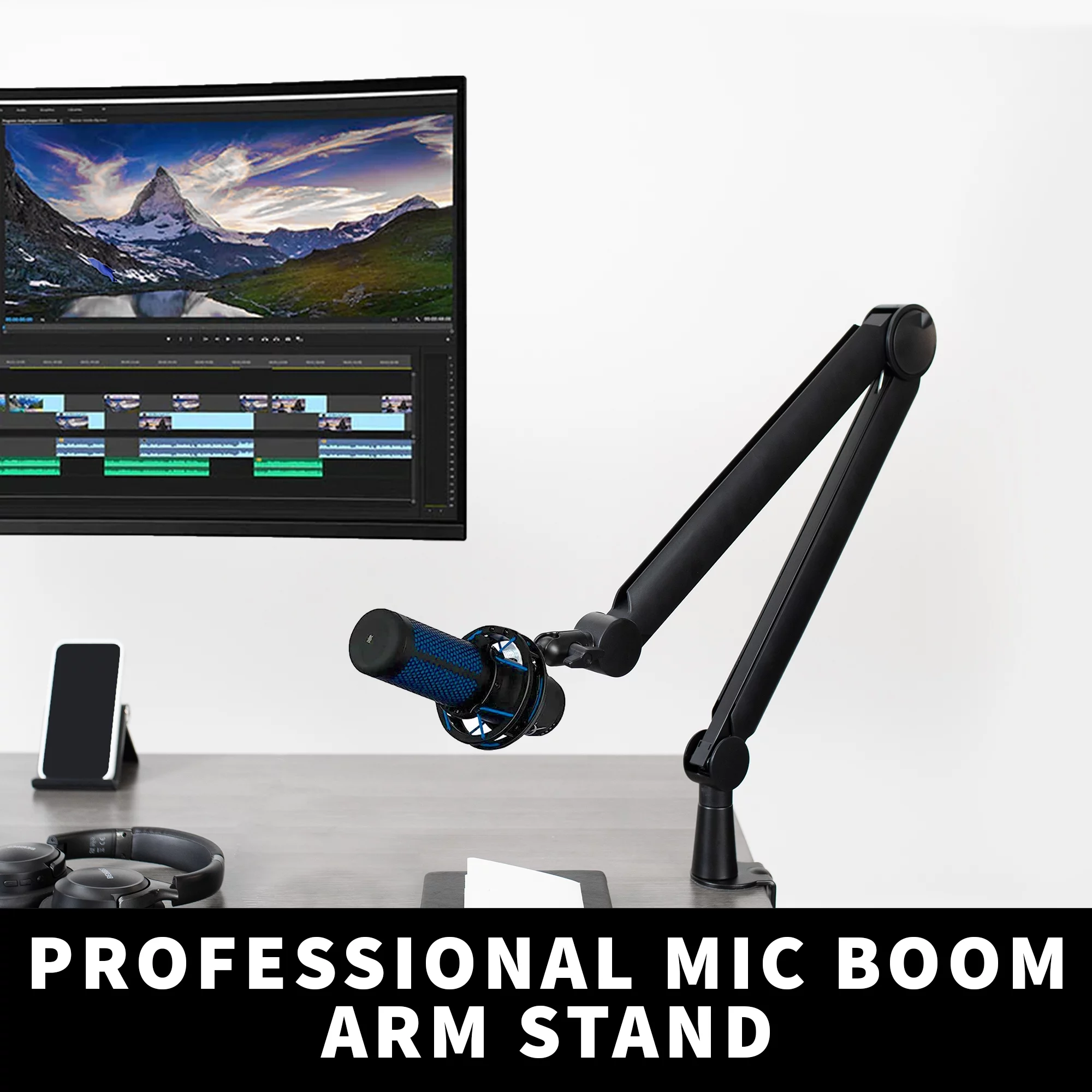 VIVO Premium Clamp-on Microphone Boom Arm Stand, Heavy Duty Desk Mount