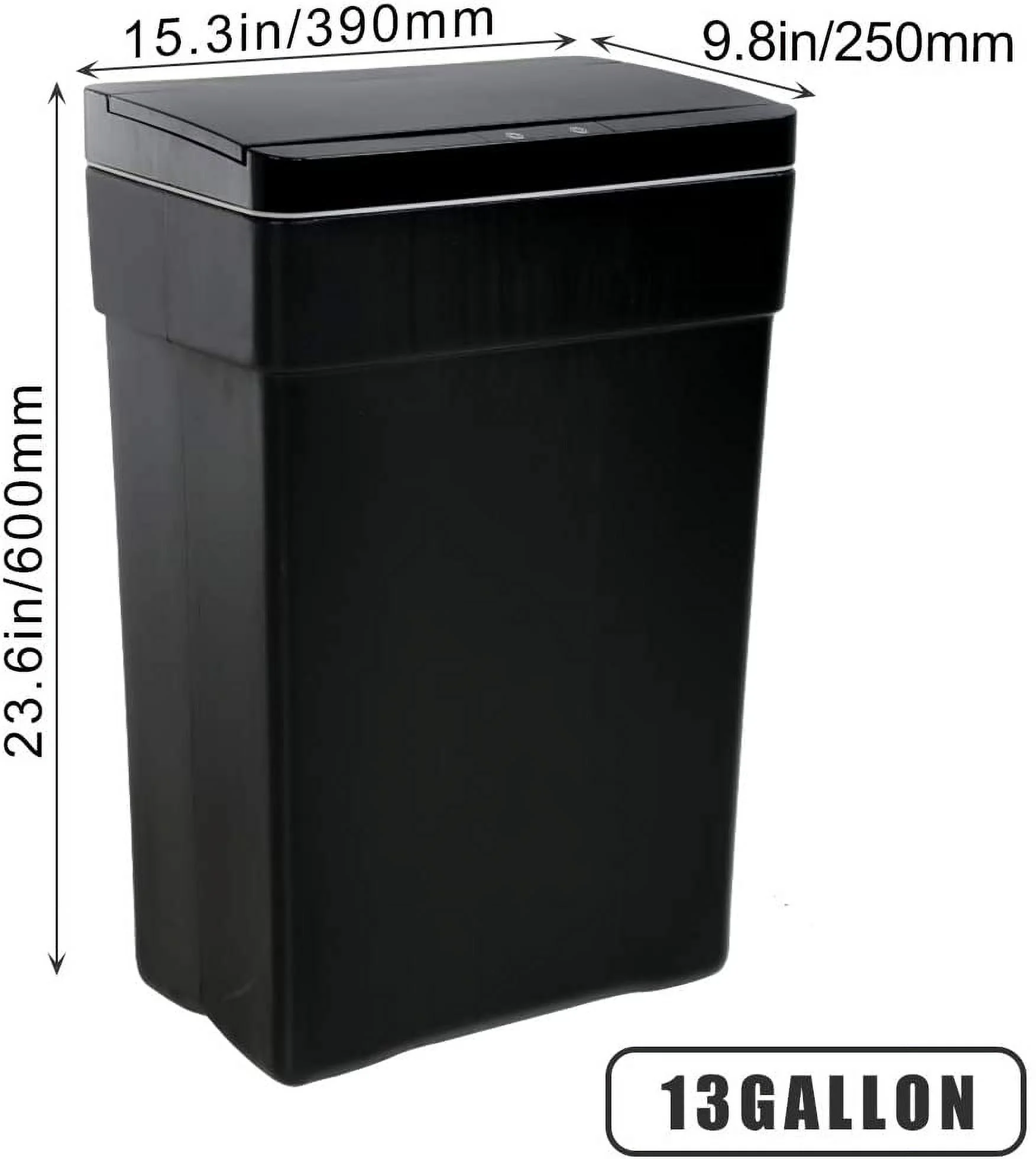 13 Gallon Trash Can Plastic Kitchen Trash Can Automatic Touch Free High-Capacity Garbage Can With Lid For Bedroom Bathroom Home Office 50 Liter,Black