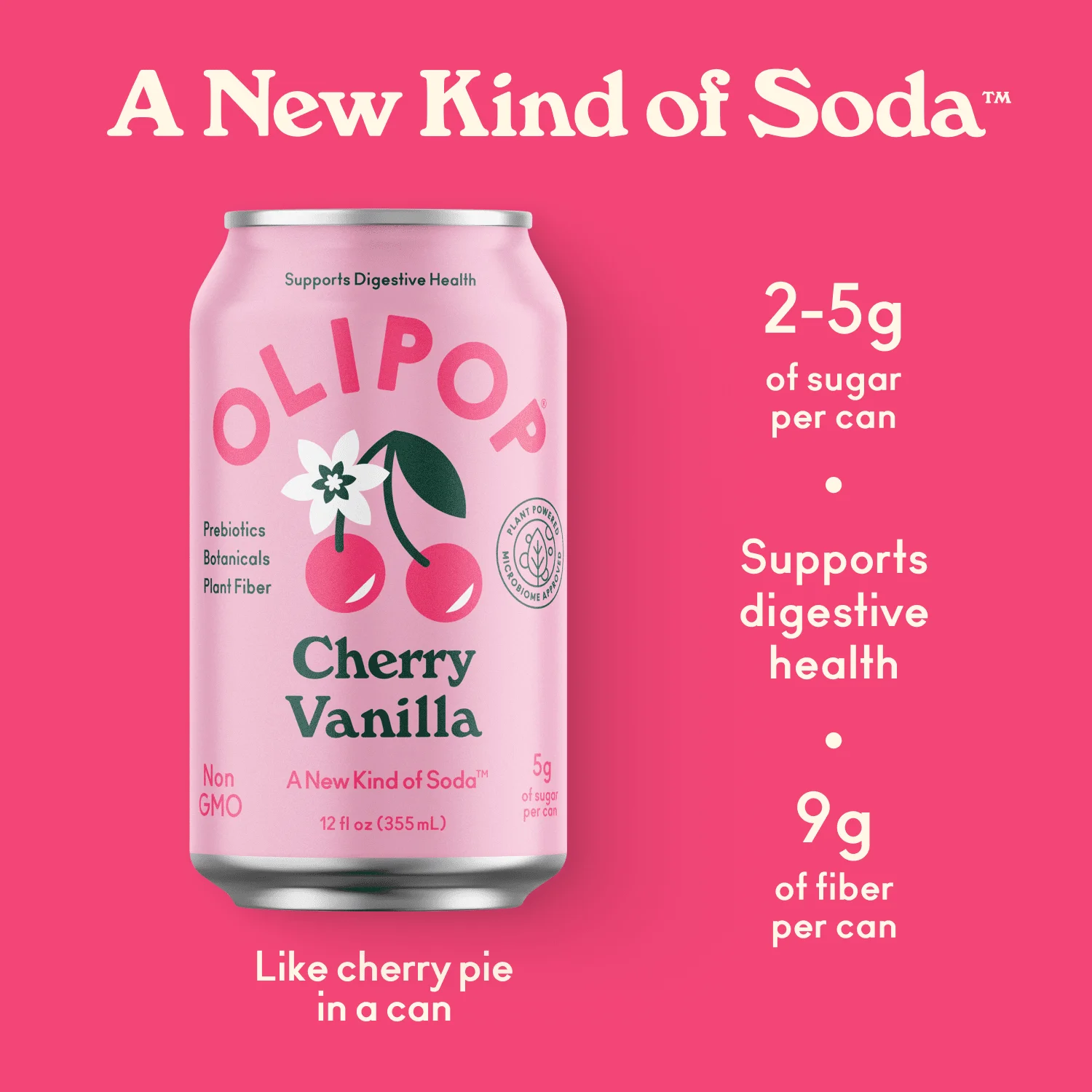 OLIPOP Prebiotic Soda, Cherry Vanilla, 12 fl oz