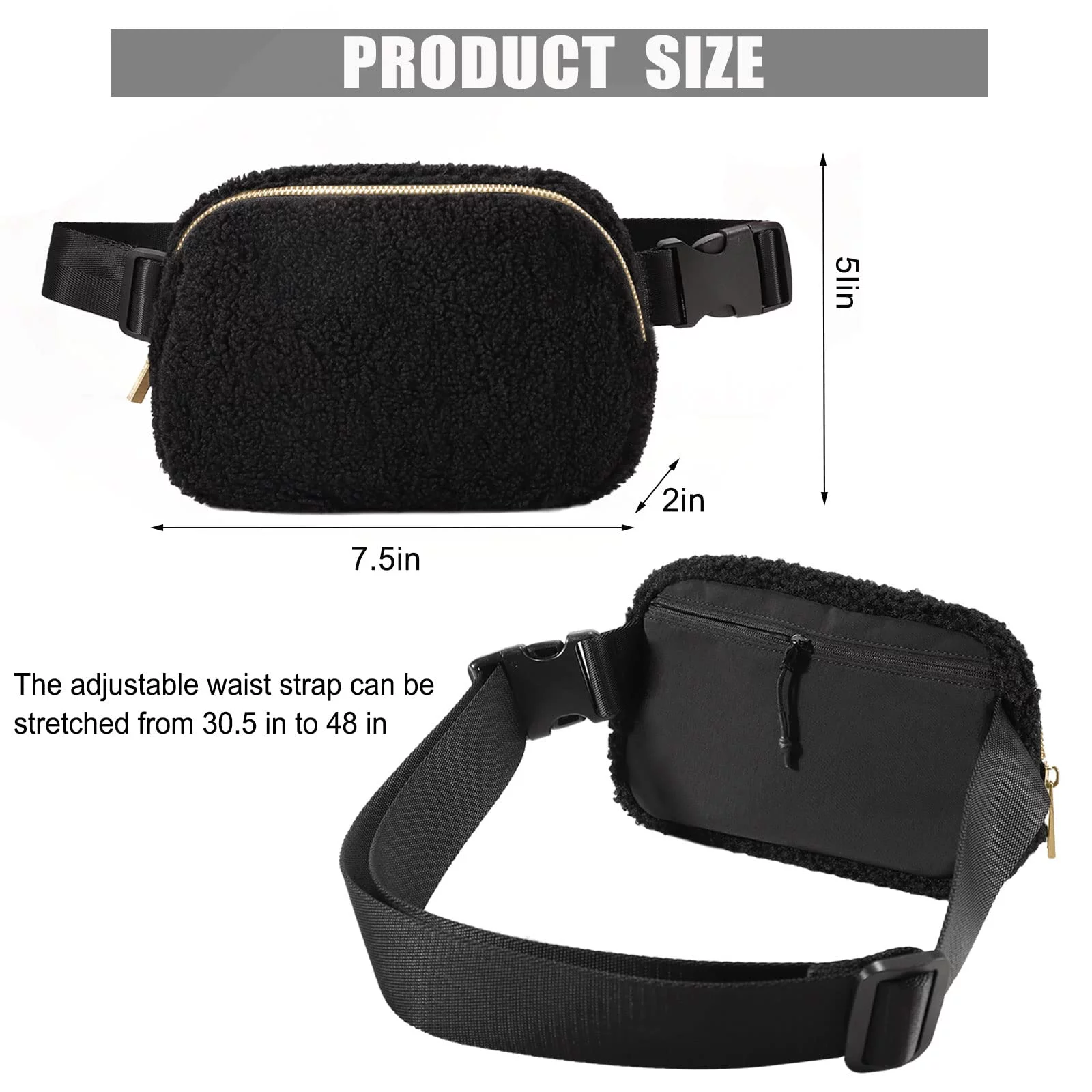 LEZMORE Sherpa Belt Bag Winter Fashion Waist Packs Fleece Belt Bag For Women Adjustable Strap Fanny Pack Everywhere Crossbody Bag Waist Bags