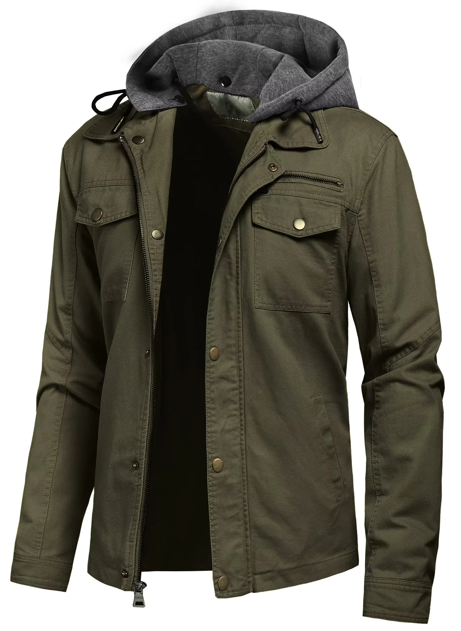 Chrisuno Men's Field Lightweight Jackets Casual Windbreaker Fall Cotton Bomber Jacket Outwear 2XL Army Green