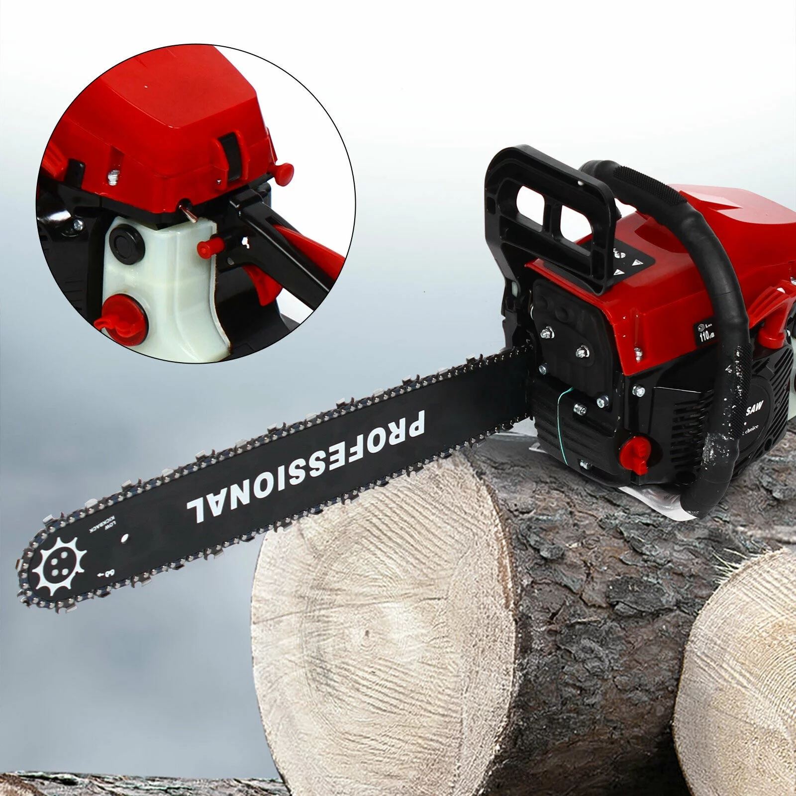FETCOI 62Cc Gas Powered Chainsaw Wood Log Cutter Craft Chain Saw 20