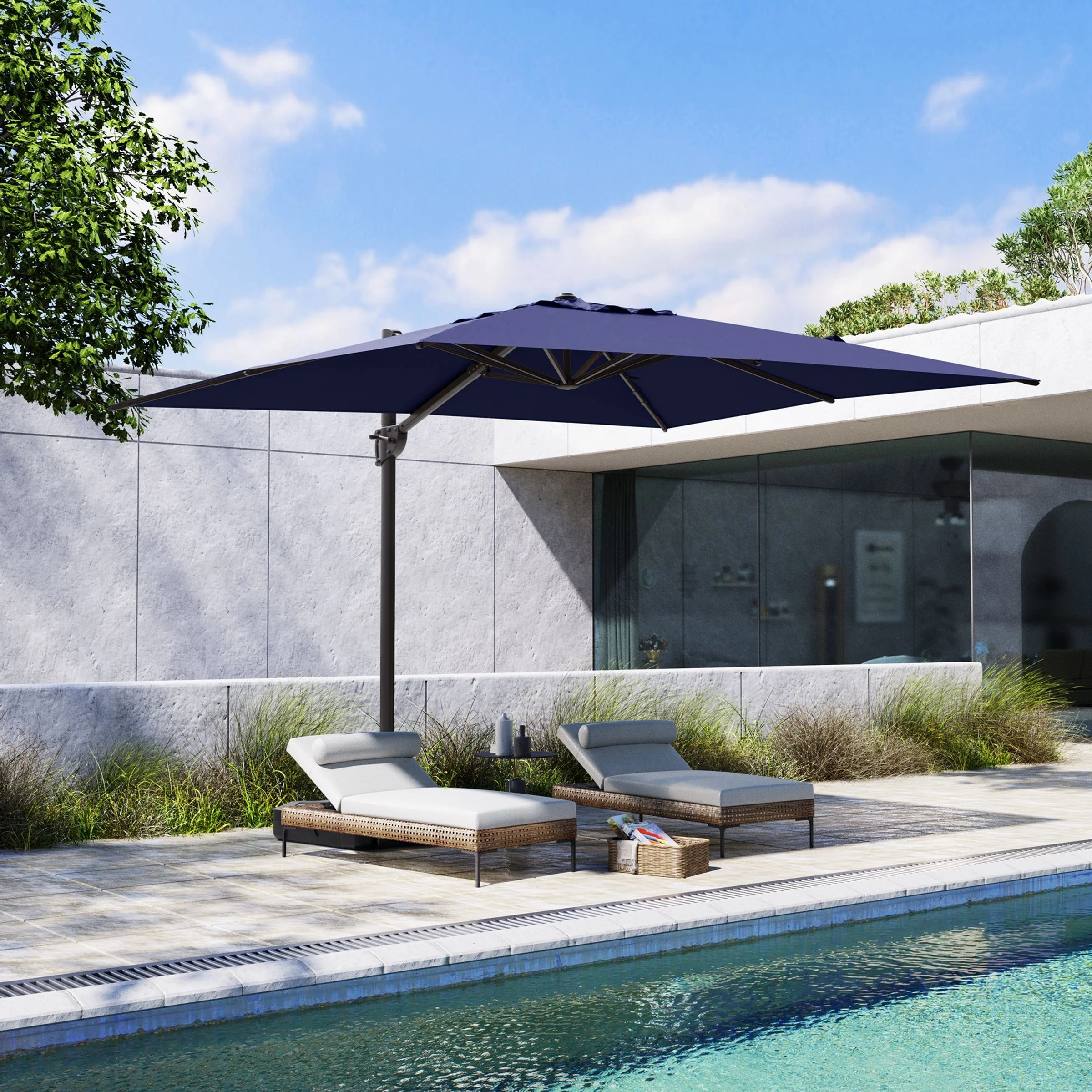 Pellebant Outdoor Patio Umbrella 9 FT x 11 FT Cantilever-Offset Umbrella with No Base Navy Blue