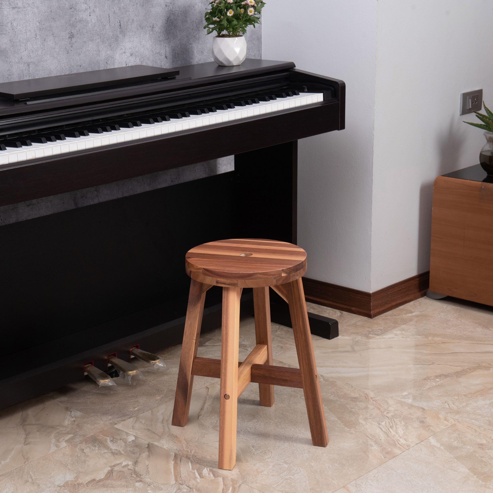 Versatile Acacia Wood Stool Light Brown Compact Size (15.4