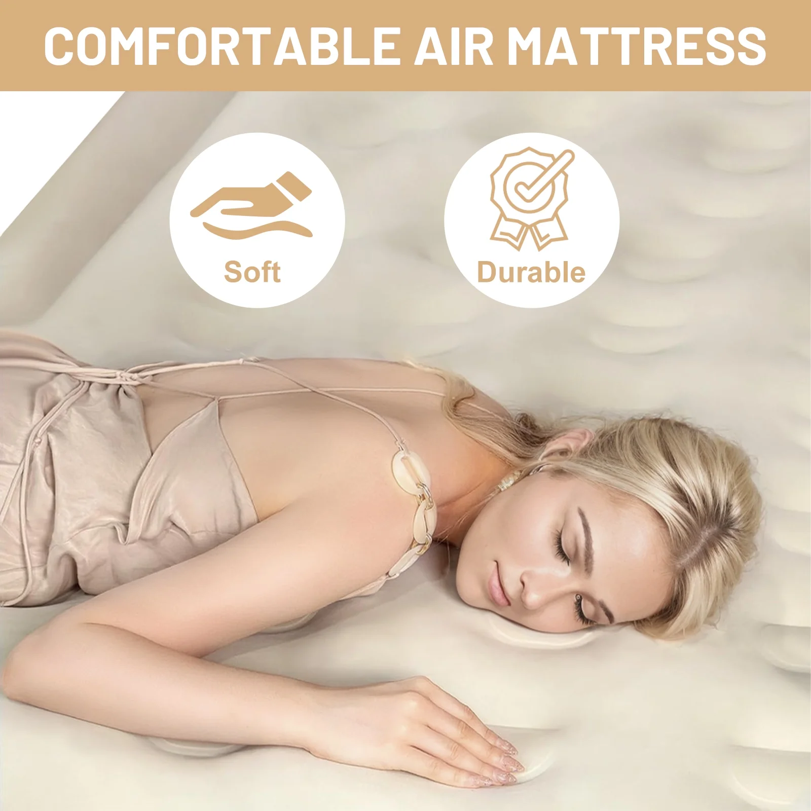 Inadays Twin Air Mattress with Built-In Pump Queen Blow Up Mattress 3 Mins Self Inflatable Air Bed Comfort Top Velvety Sleeping Surface for Guest Camping Home Portable Travel