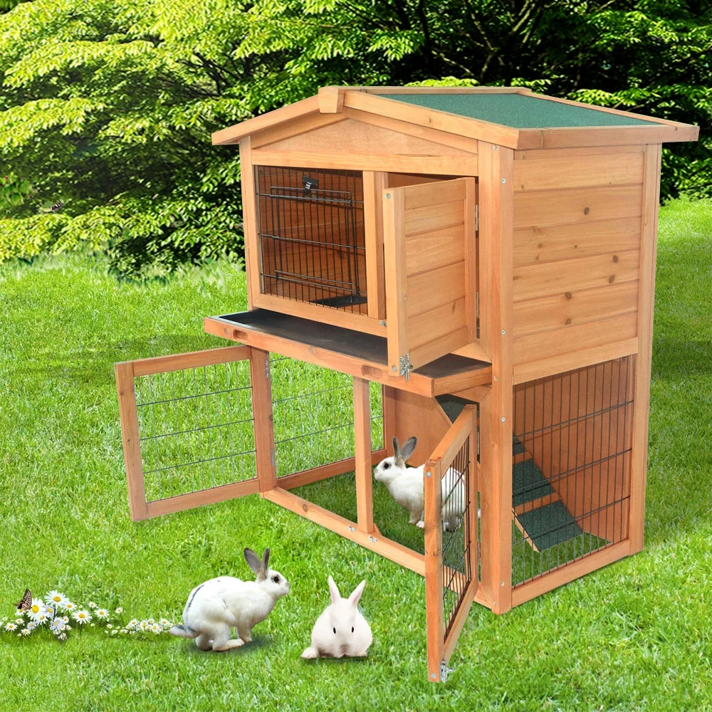 40 Inch Wooden Rabbit Hutch Triangle Roof Waterproof Bunny House A-Frame Pet Cage Wood Small House Poultry Cage, Orange