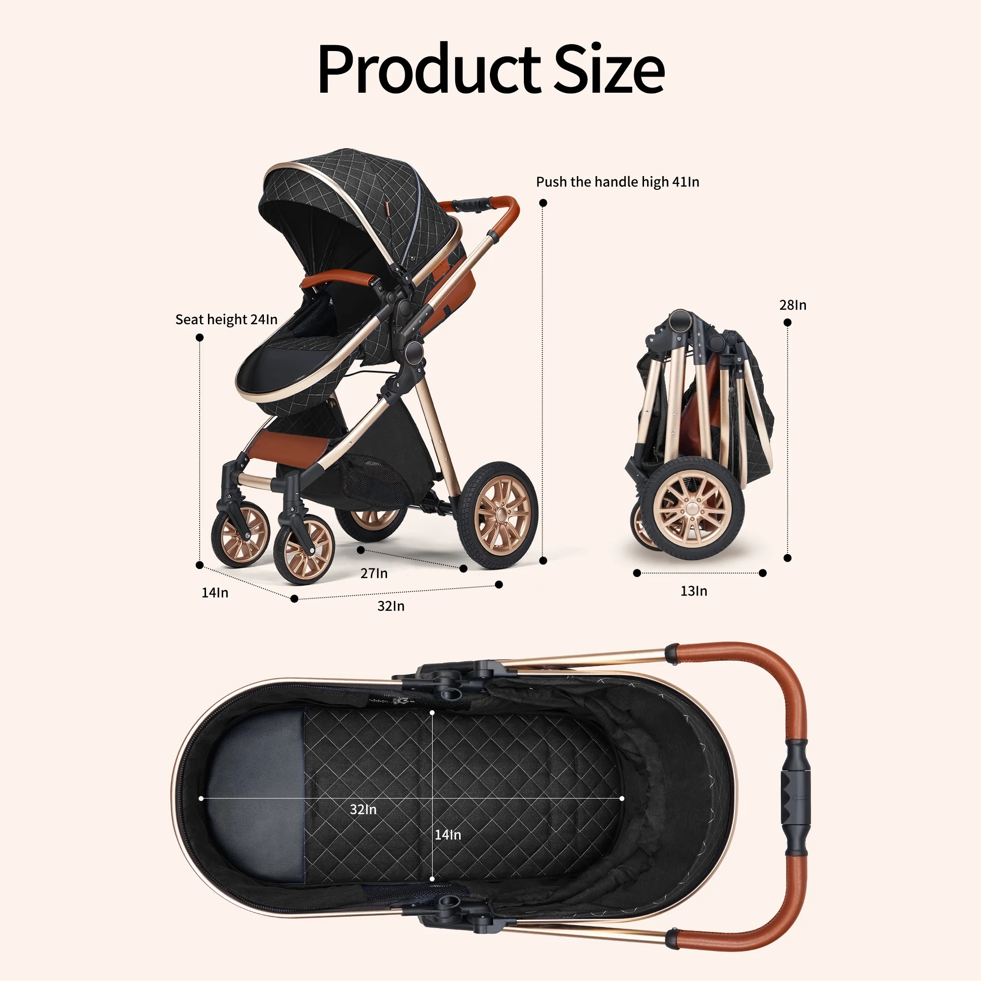 PASSING LOVE Newborn Infant Toddler Baby Stroller with Reversible Seat,Black