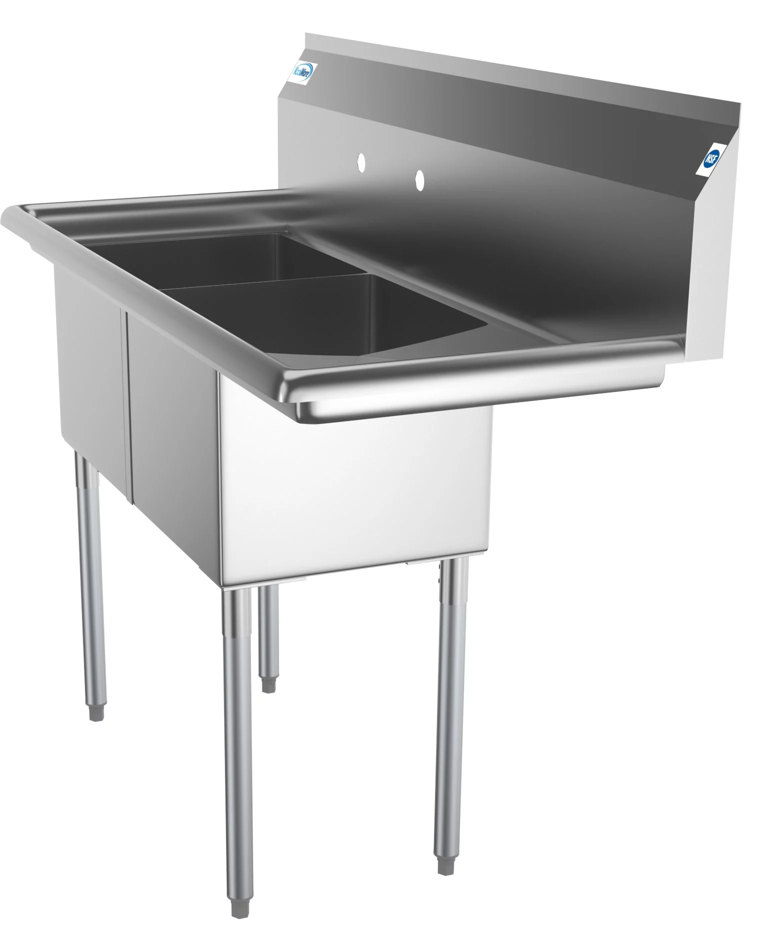 KoolMore 48 in. Two Compartment Stainless Steel Commercial Sink with Drainboard, Bowl Size 15