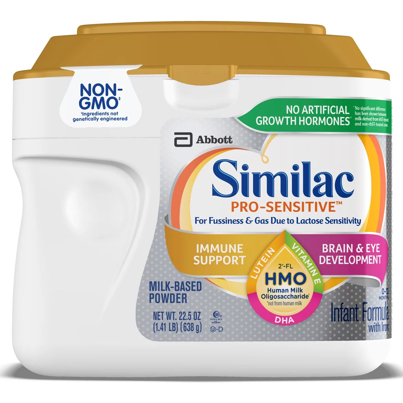 Similac Pro-Sensitive Powder Baby Formula for Lactose Sensitivity, With 2’-FL HMO for Immune Support, 22.5-oz Tub