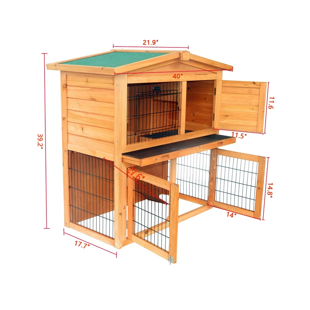 40 Inch Wooden Rabbit Hutch Triangle Roof Waterproof Bunny House A-Frame Pet Cage Wood Small House Poultry Cage, Orange