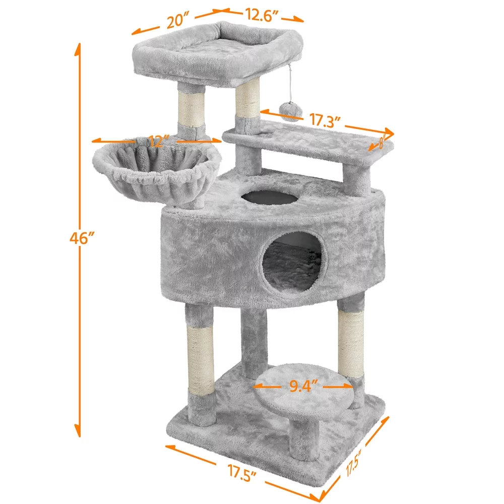 Yaheetech 46'' Cat Tree Multilevel Cat Condo with Scratching Posts and Perch Platform,Light Gray