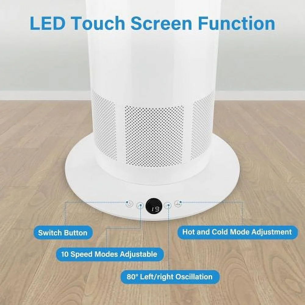 34 Inch Bladeless Tower Fan Heater and Fan Combo Oscillating Fan