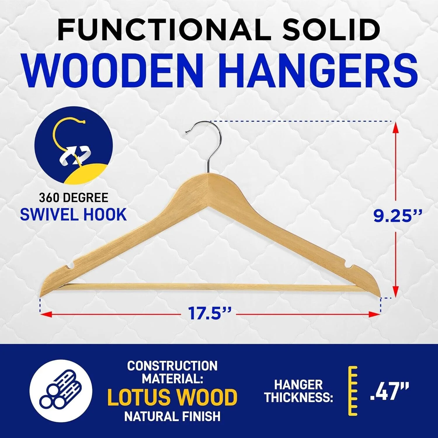 20 Pack Premium Natural Wood Clothes Hangers, Durable Wooden Hangers for Coats, Jackets, Dresses, Pants, and Shirts