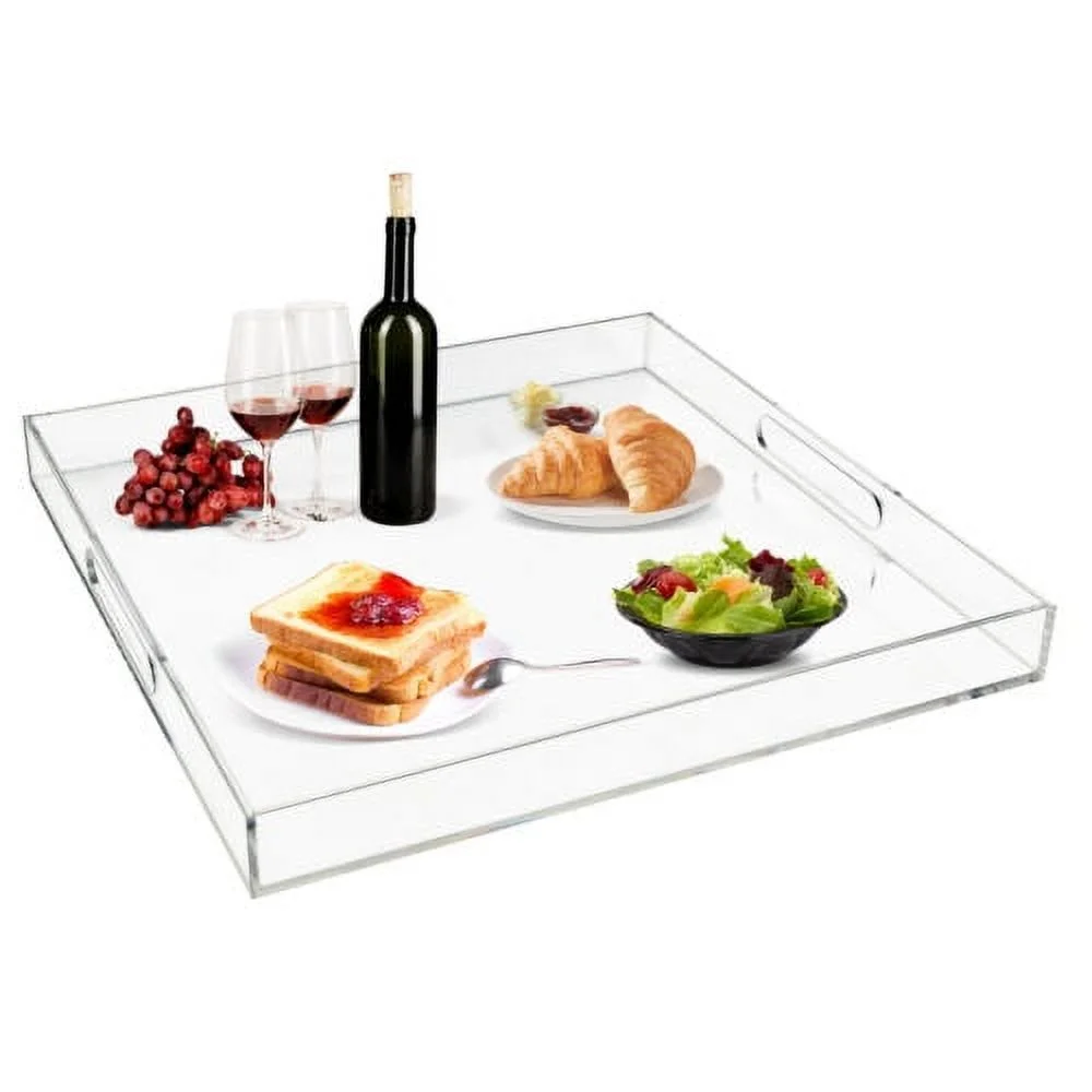 Clear Extra Large Square Acrylic Serving Tray w/ Handles Oversize 18.9*18.9 Inch