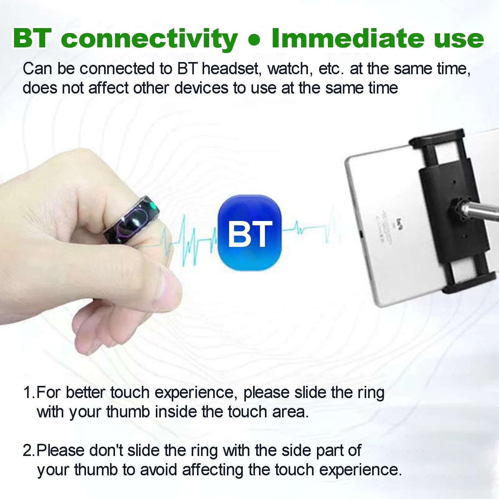 Andoer Remote Control Ring for Kindle App, Smart BT eBook Page Turner with Voice Control, iOS/Android Compatible