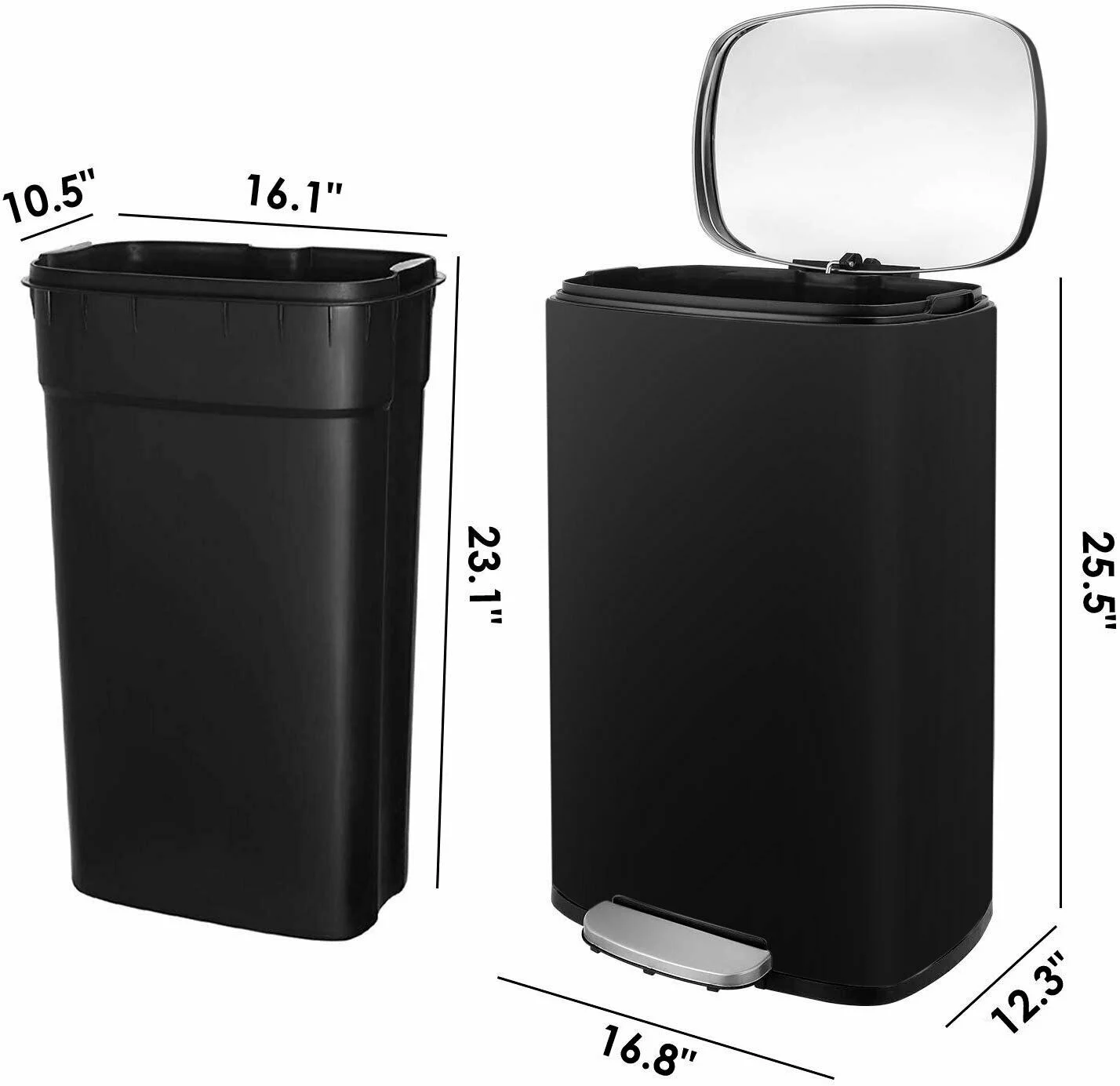 HOMFY 50 Liter / 13.2 gal Step Can, Stainless Steel Garbage Bin with Lid & Foot Pedal