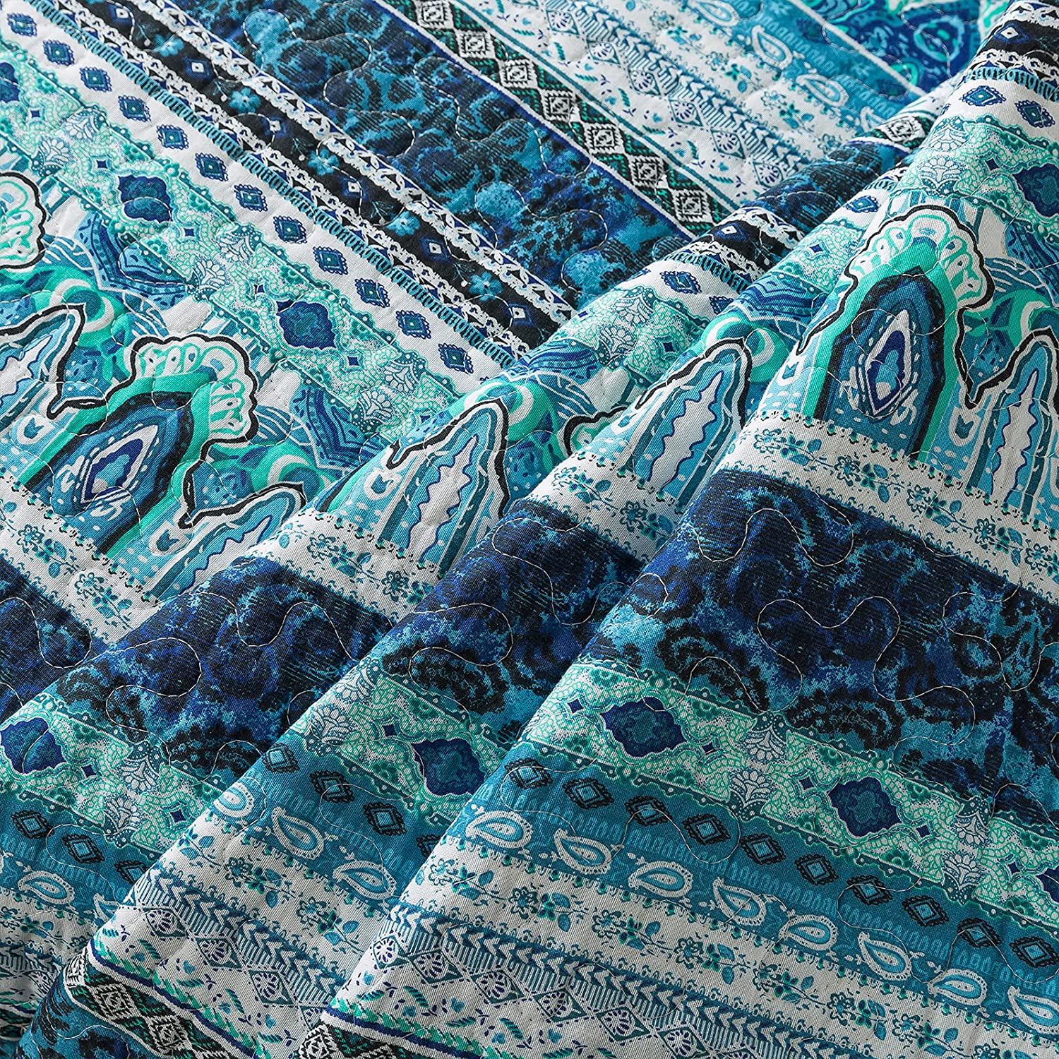 NEWLAKE Striped Jacquard Style Cotton 3-Piece Patchwork Bedspread Quilt Sets  King Size