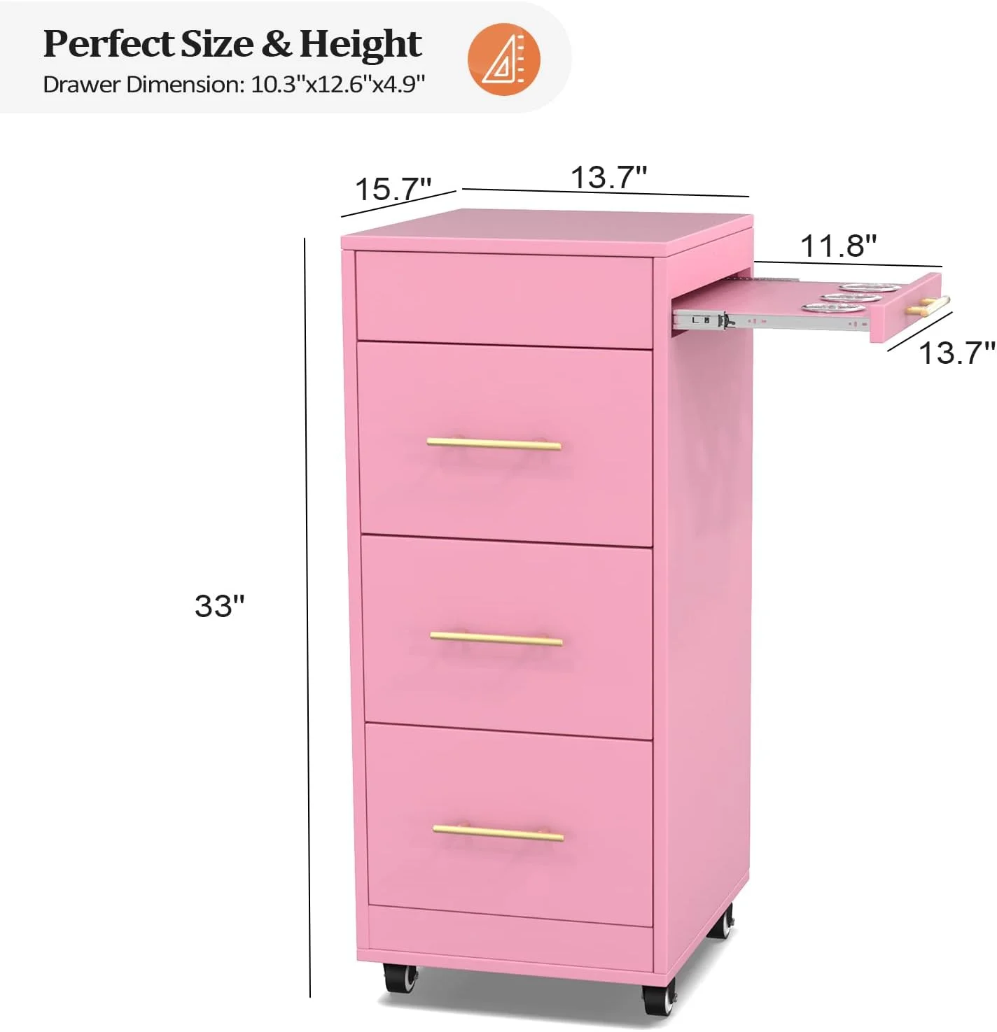 OmySalon Wood Salon Trolley Cart with Wheels, Hair Cart Mobile Storage Cabinet, Hairdressing Styling Tools Organizer, Rolling Salon Station for Beauty Spa Barbershop Tattoo, Pink