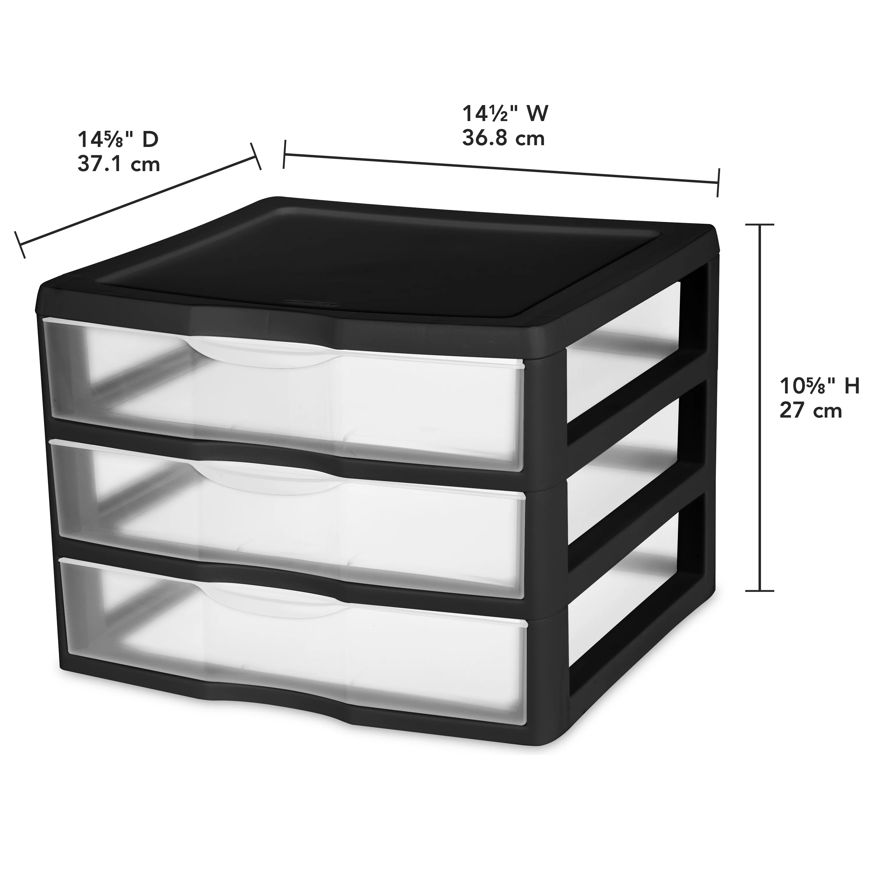 Sterilite, Wide 3 Drawer Unit, Black