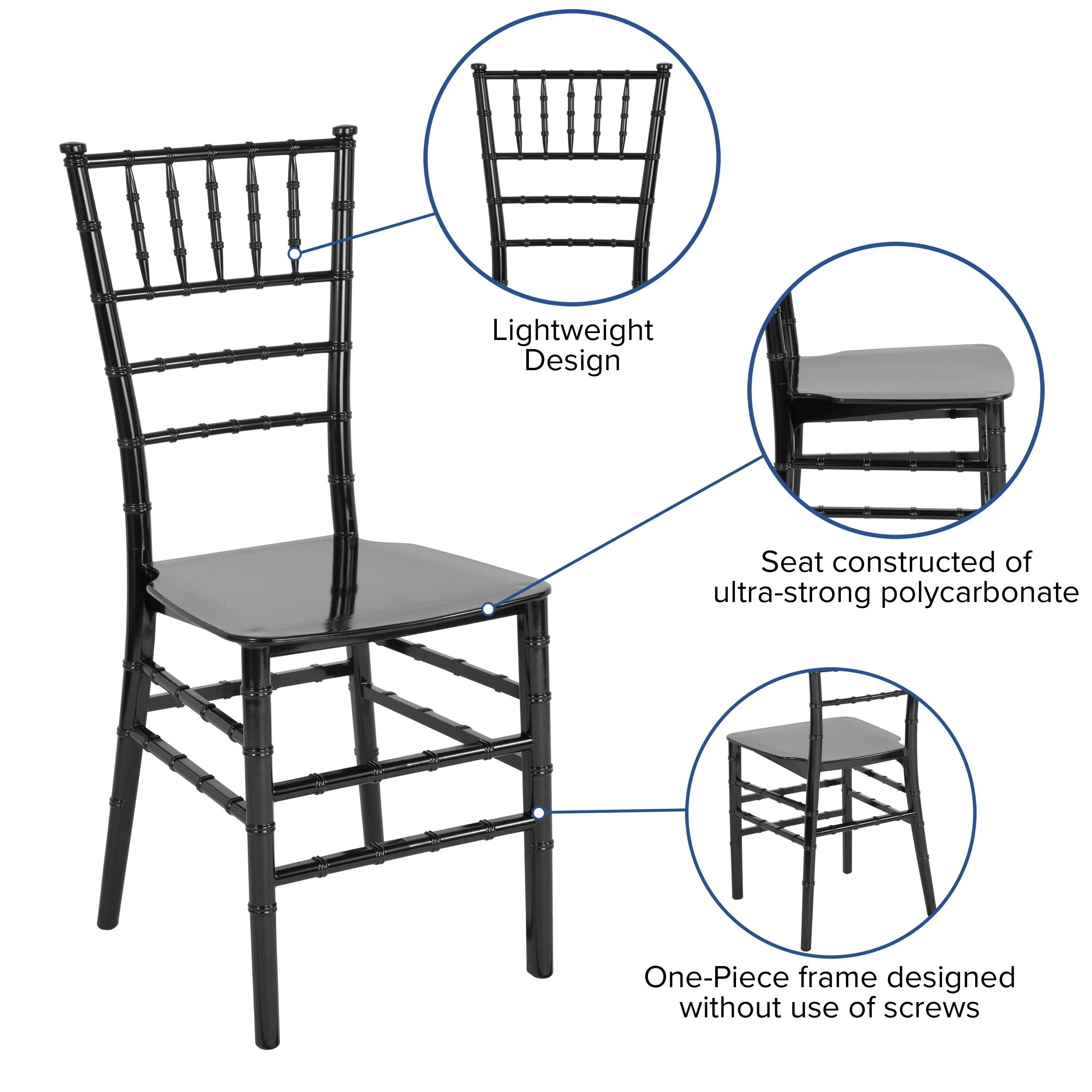 Emma + Oliver Black Stackable Resin Chiavari Chair