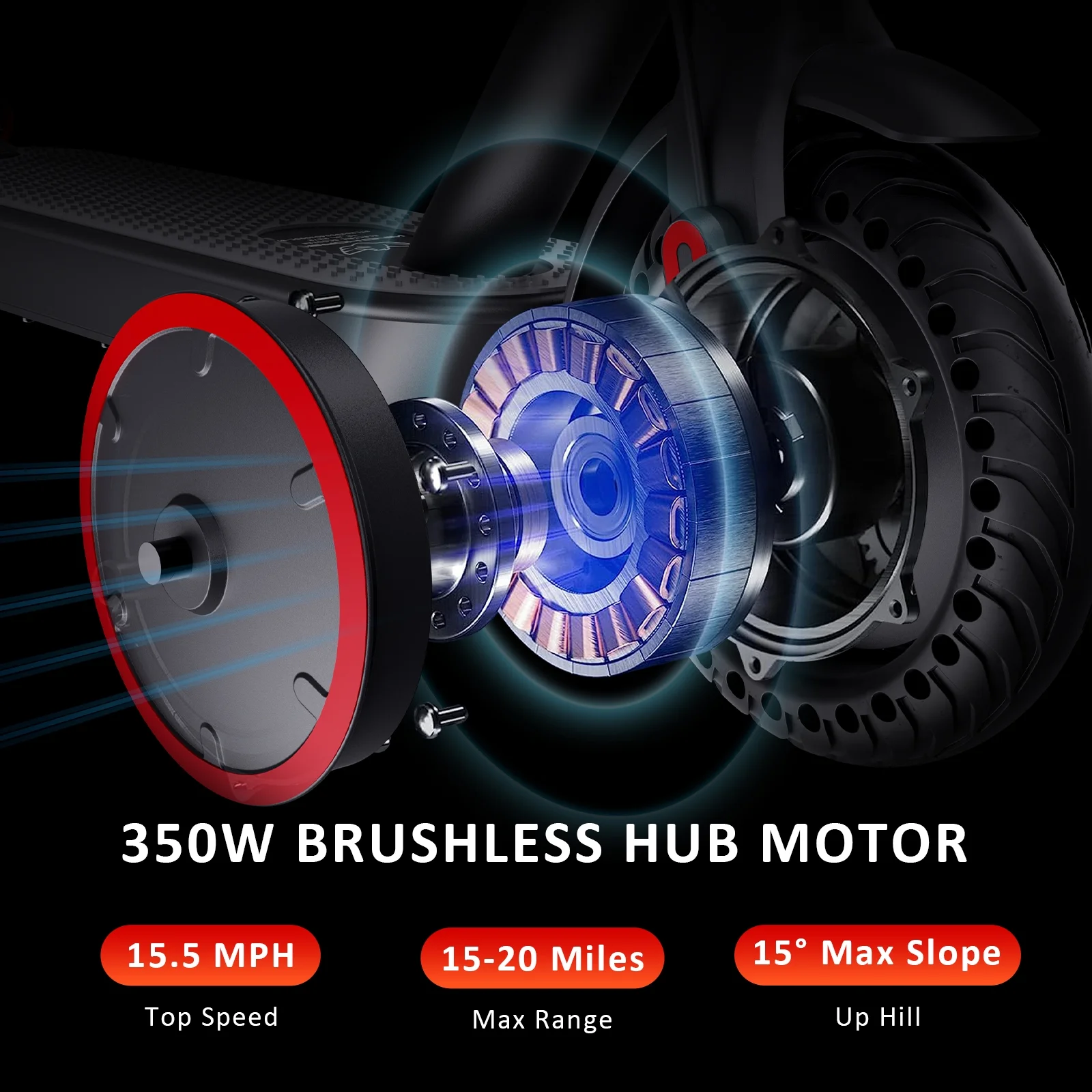 Windhorse 350W Brushless Motor Foldable Electric Kick Scooter - 15 Miles Max Range & 15.5 MPH Top Speed with 8.5