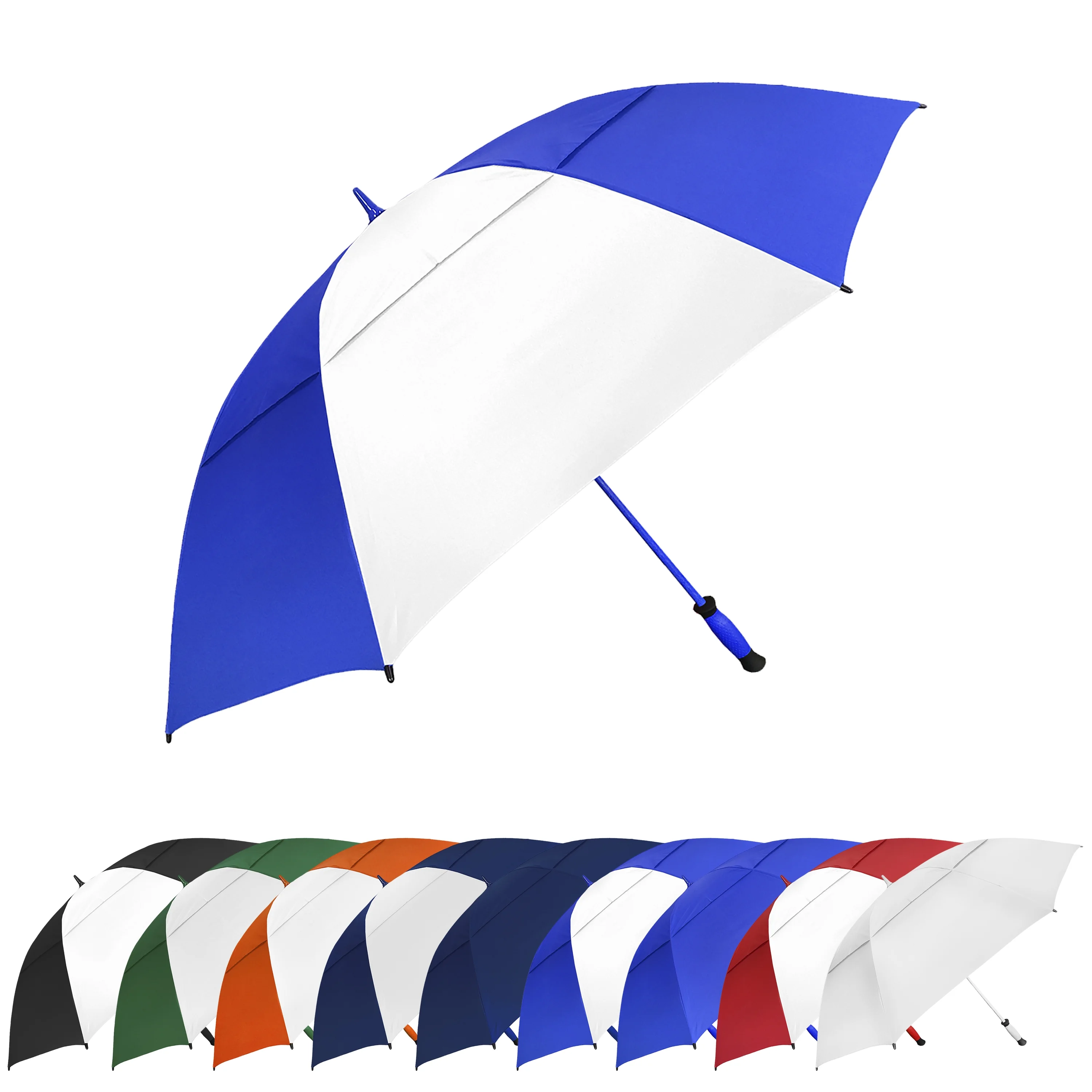 The Paramount Vented Large 64 inch Windproof Automatic Open Double Canopy Golf Umbrella for Rain, Wind and Sun, Strong & Lightweight Oversized Golf Umbrella Wind Vent for Men & Women, Royal Blue/White