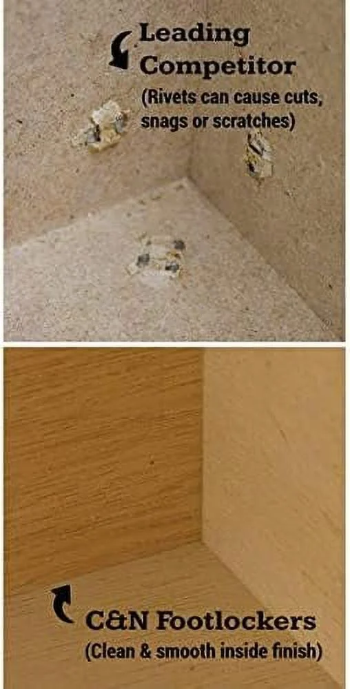 HOOMHIBIU C&N Footlockers Happy Camper  Trunk - Summer Camp Chest - Durable with Lid Stay - 32 x 18 x 13.5 Inches (Navy)