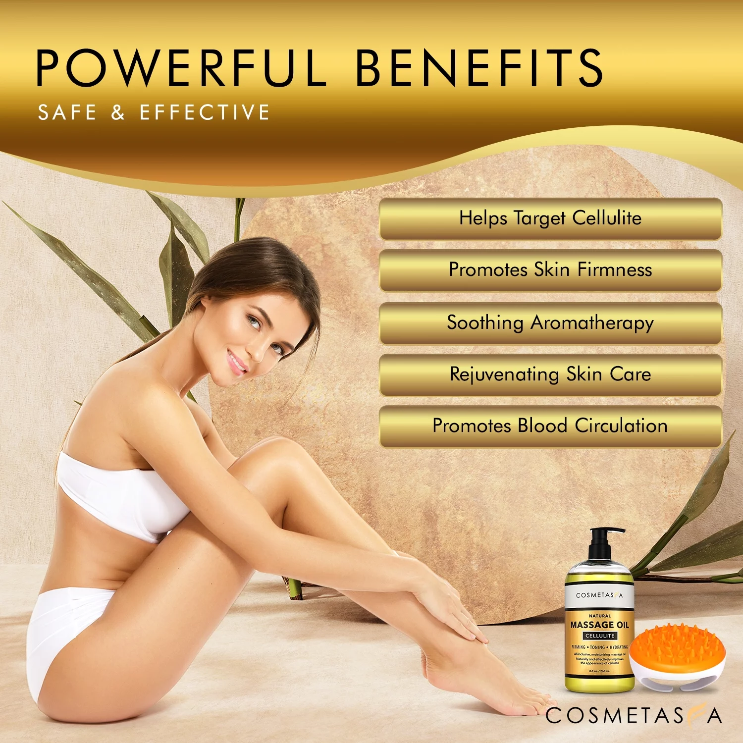 Cellulite, Sore Muscle & Lavender Relaxation Massage Oils with Roller Massage Ball and Massager Mitt- Perfect Spa Treatment Gift Set