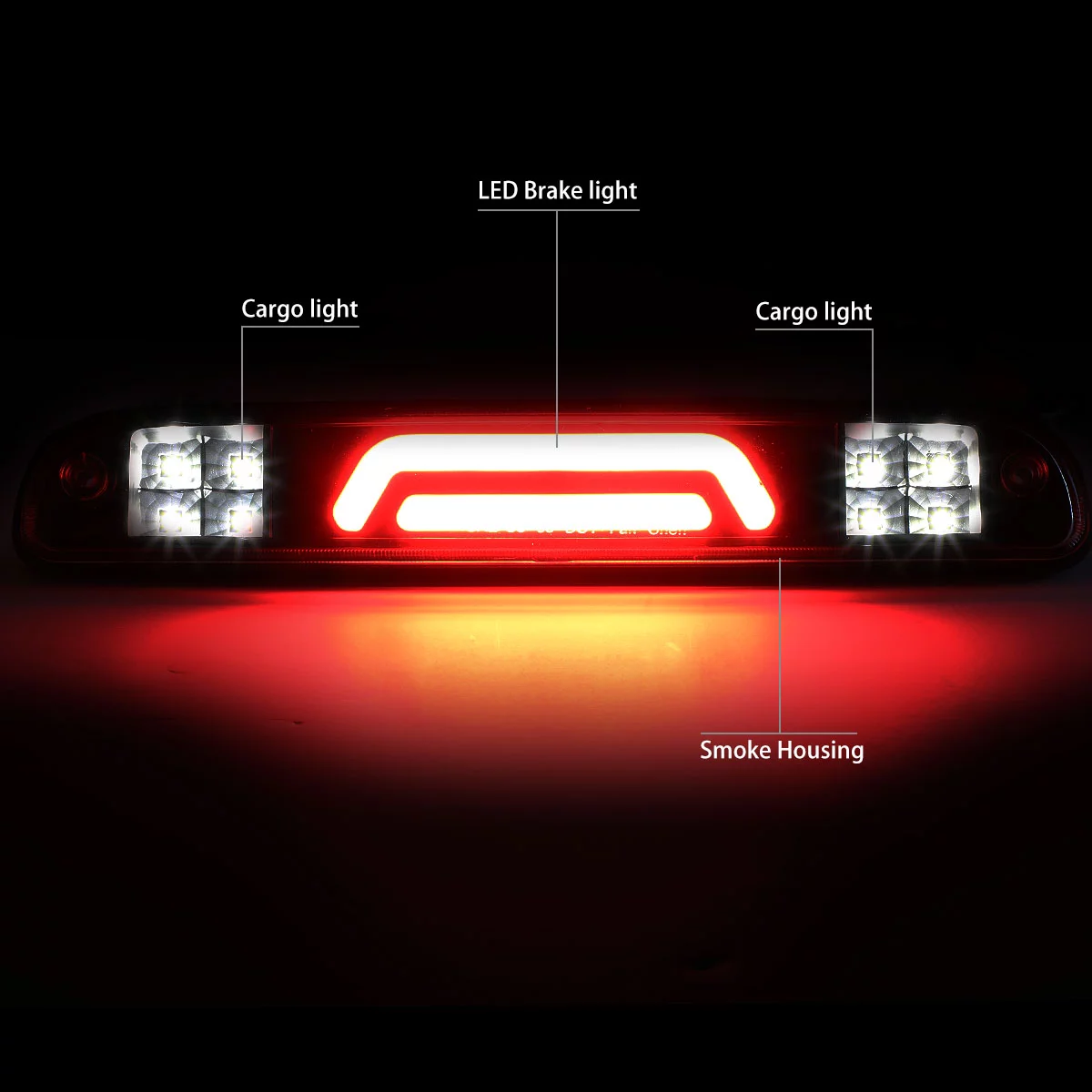 DNA Motoring 3BL-FSPRAN99-3D-LED-BK-SM For 1993 to 2016 Ford Super Duty Ranger Mazda B-Series 3D LED Bar 3rd Third Tail Brake Light Cargo Lamp Smoked Lens 94 95 96 97 98 99 00 11 12 13 14 15