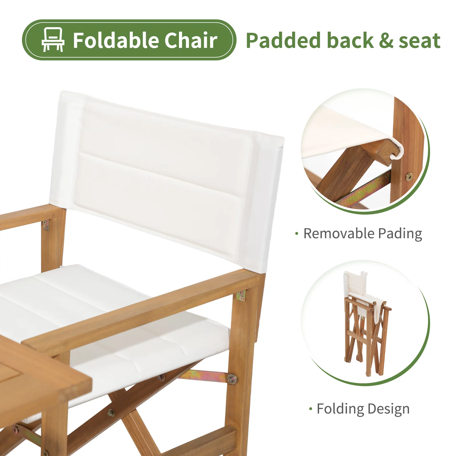 OC Orange-Casual 5 Piece Patio Dining Set, Outdoor Acacia Wood Furniture Set, Extendable Rectangular Table and 4 Folding Director chairs w/Soft Padding, FSC Certified, for Deck Garden Backyard