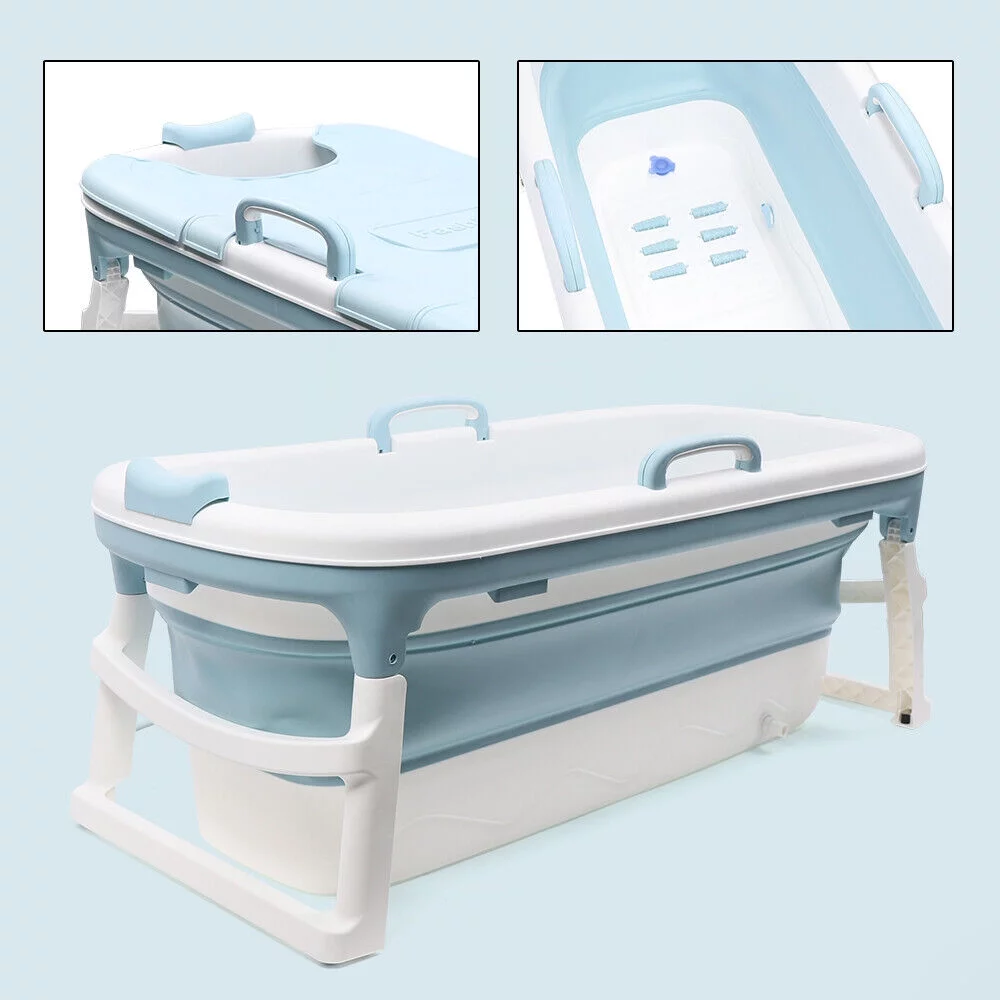ZhdnBhnos 54'' Portable Bathtub Water Tub Folding Spa Bath Bucket Barrel Free-Standing Plastic Soaking Tub w/ Lid
