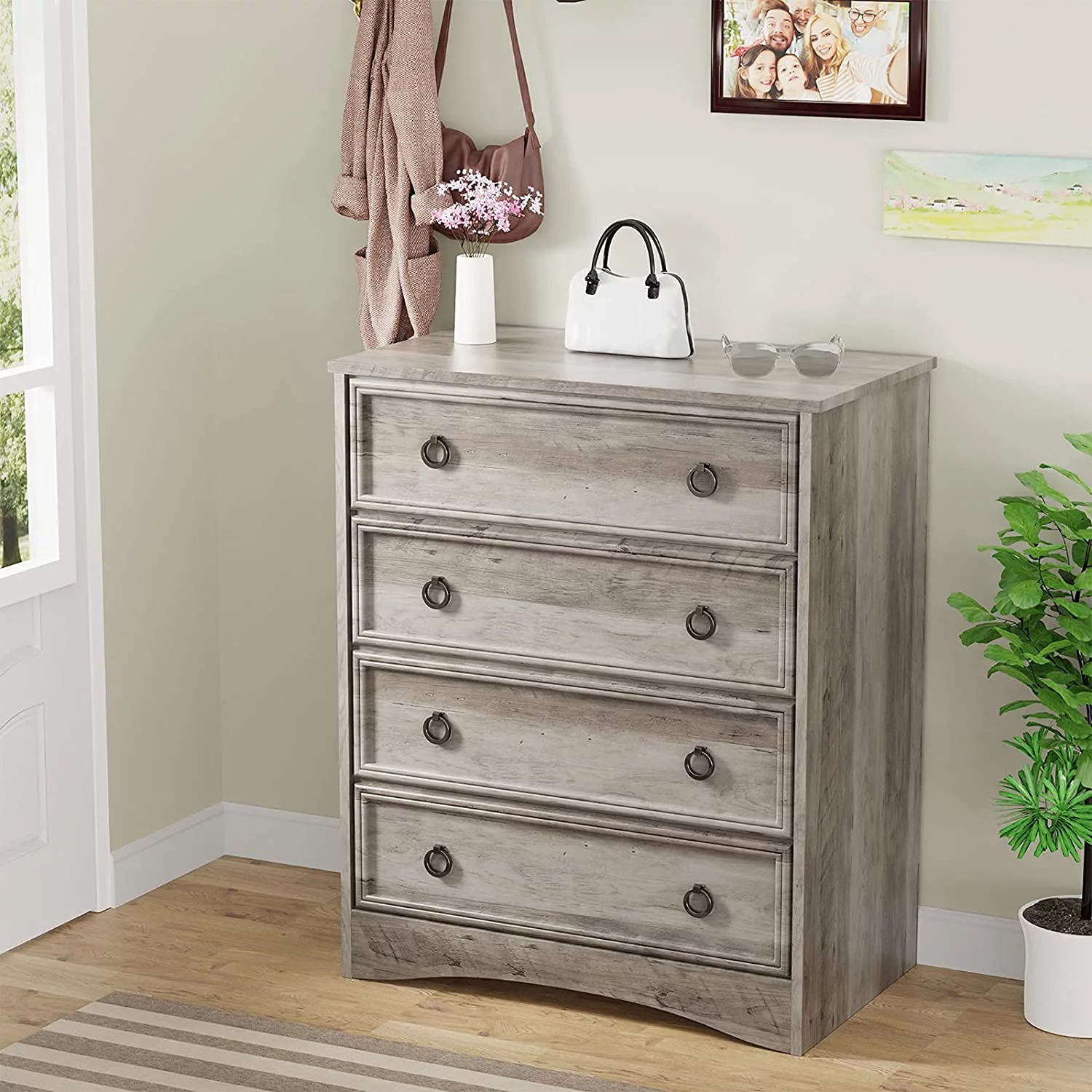 Modern 10 Drawer Dresser, Dressers for Bedroom, Chest of Drawers Closet Organizers and Storage Clothes - Easy Pulls Handle, Textured Borders Living Room, Hallway, Gray