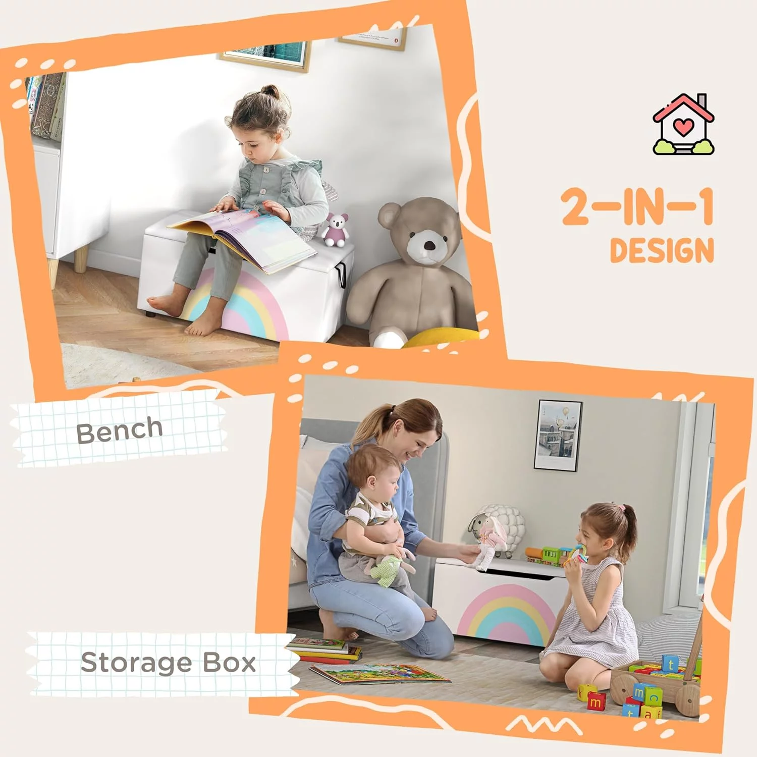 NLIBOOMLife Toy Box Chest  Lightweight Toy Organizer with   Top Lid  and Side Handles for Nursery Room  Playroom  Bedroom  Aged 3-8 Years Old  29.5" x 14.5" x 15"  White