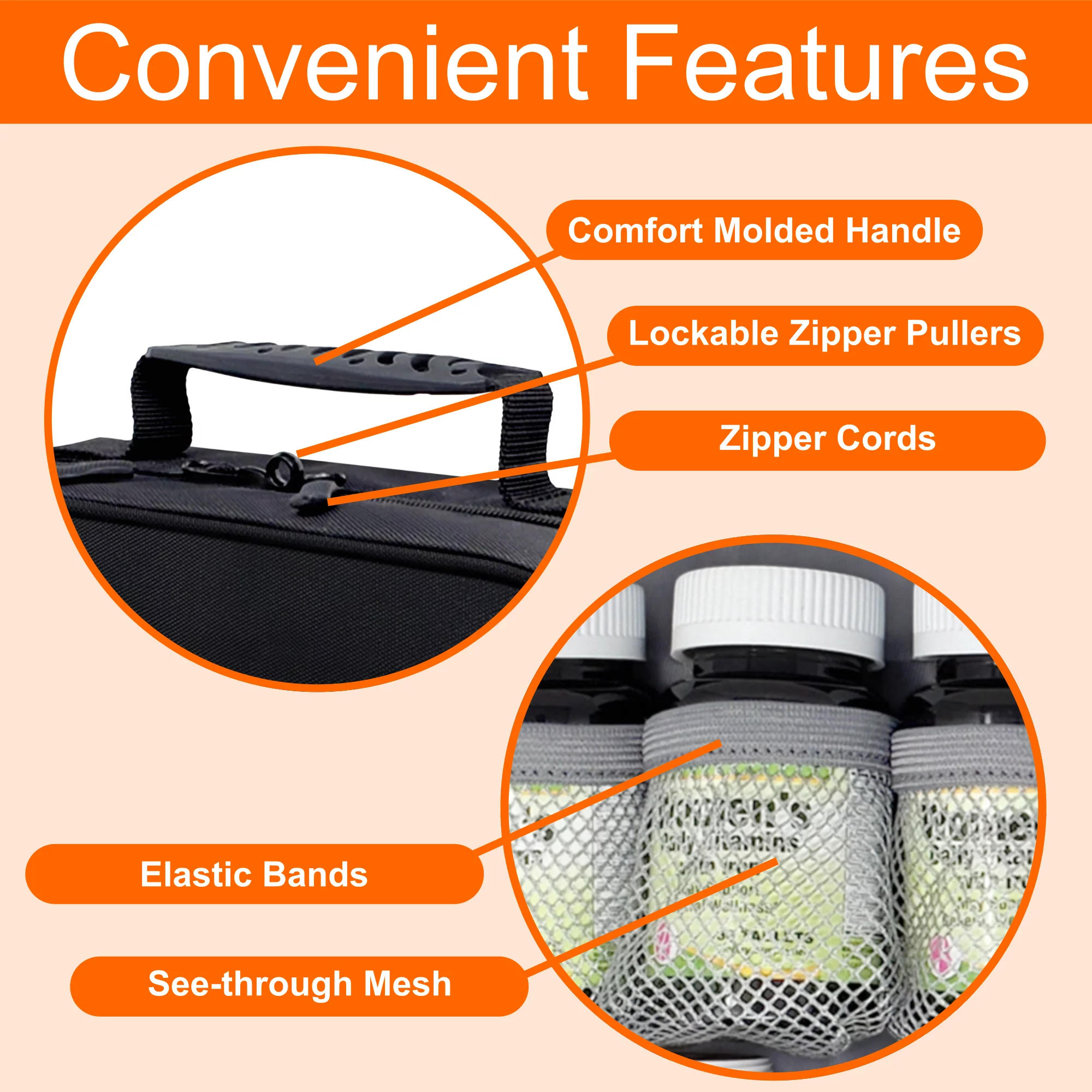 StarPlus2 Large Select Pill Bottle Organizer, Medicine Bag - Black