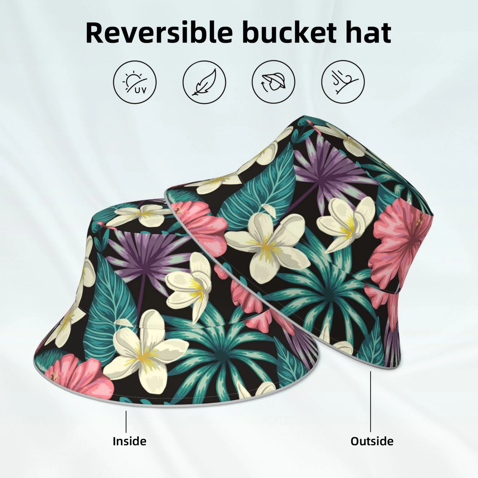 Bingfone Green Tropical Leaves Bucket Hat For Men Women,Packable Reversible Printed Sun Hats,Fisherman Outdoor Travel Hiking Beach Caps