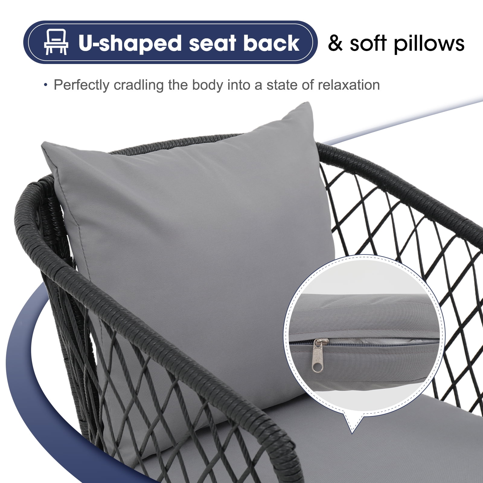 OC Orange-Casual Outdoor Dining Chair, All-Weather Wicker patio Dining Chair, Rattan Armchair Seating with Cushion, Set of 2, Black Wicker