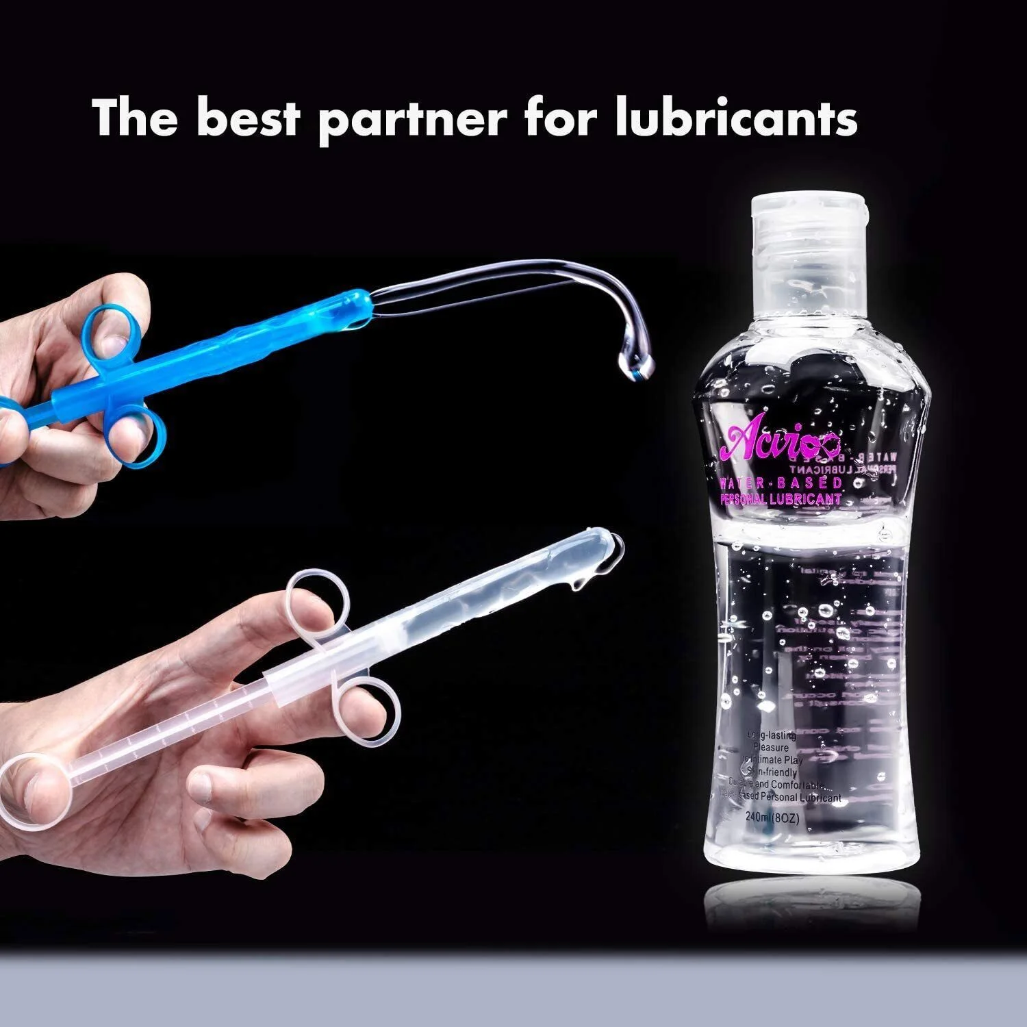 2PCS Lube Applicator Syringe with Precise Scales, 6.5” Personal Lubricant Shooter with Air-Proof Silicone Cap, Reusable Durable Applied for Men, Women & Couples