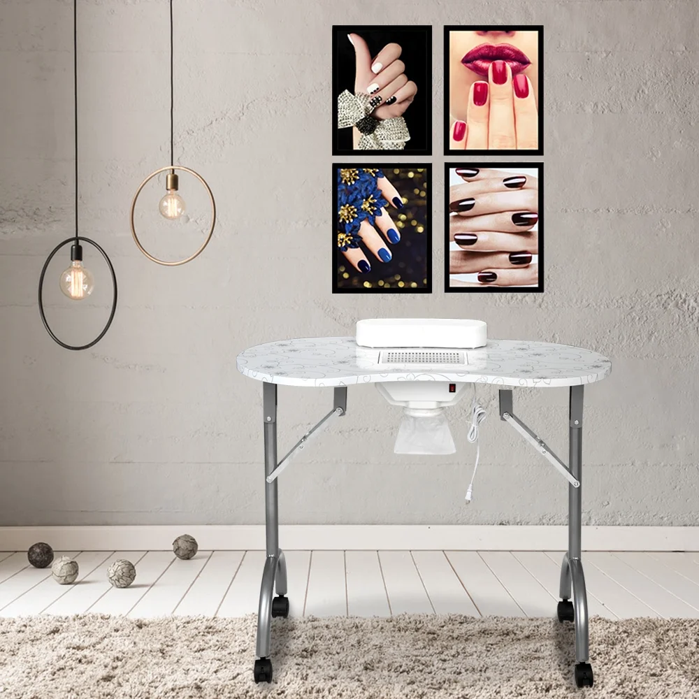 OmySalon Folding Manicure Table Nail Desk with Electric Dust Collector, Wrist Cushion & Carrying Bag