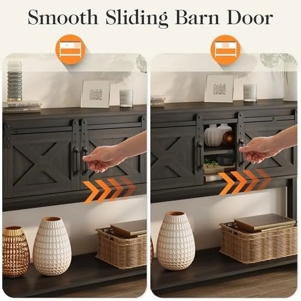 STCKJXX Farmhouse Entryway Table with   46" Console Table with Sliding Barn Door  Wood Rustic Sofa Table with Adjustable  for Hallway  Living Room  Foyer  Light Grey