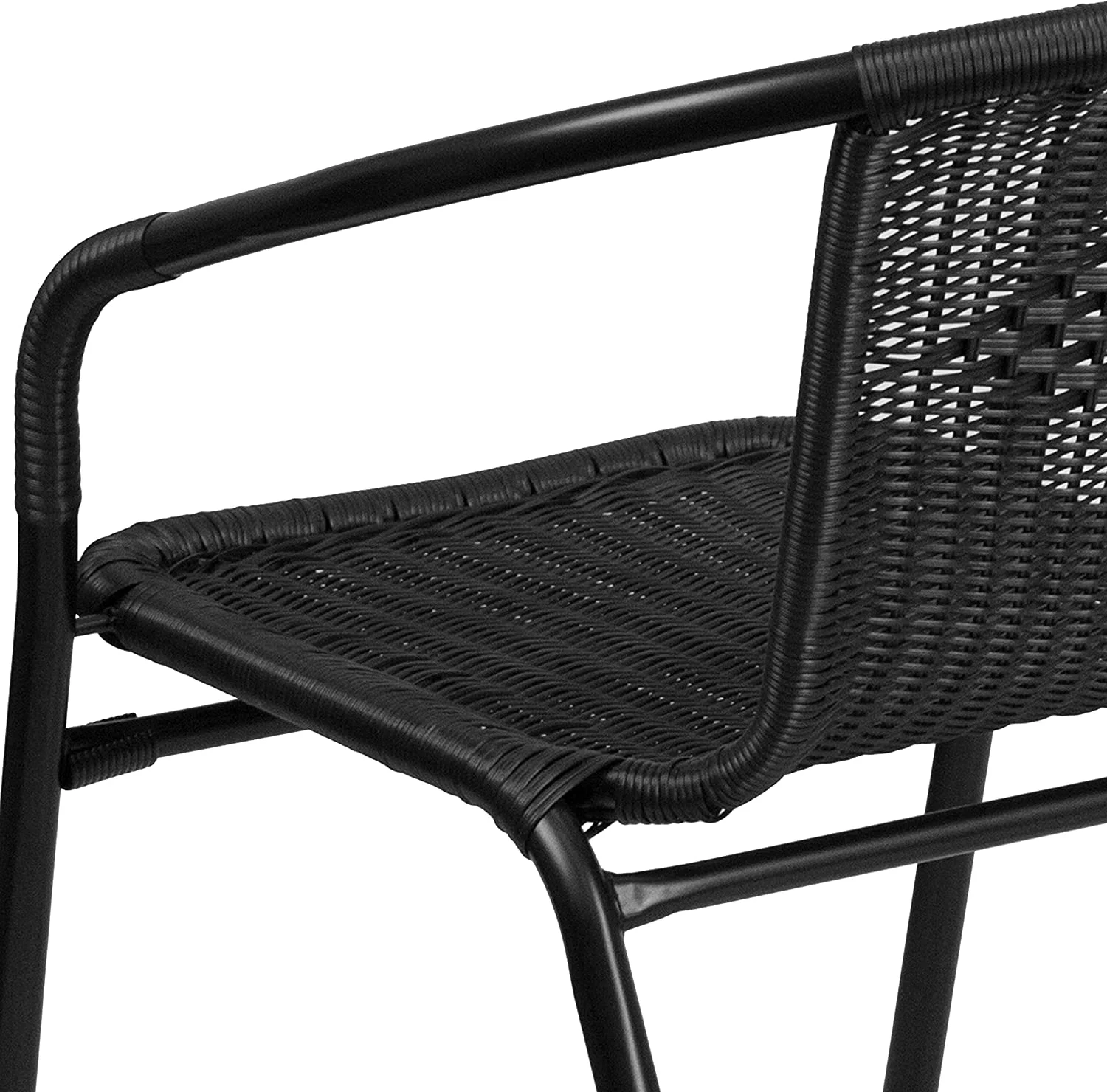 4 Pack Black Rattan Indoor-Outdoor Restaurant Stack Chair