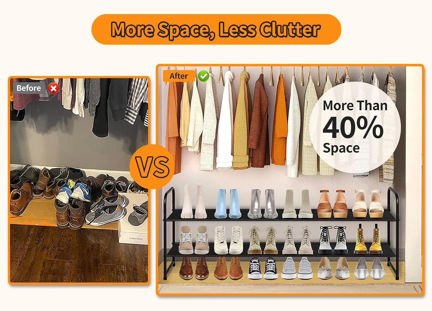 MISSLO Stackable Long Shoe Rack, 2-Tier Wide Shoe Rack Organizer Holds 18-Pairs Shoe Stand Shelf Storage for Closet, Bedroom, Floor, Entryway (Black)