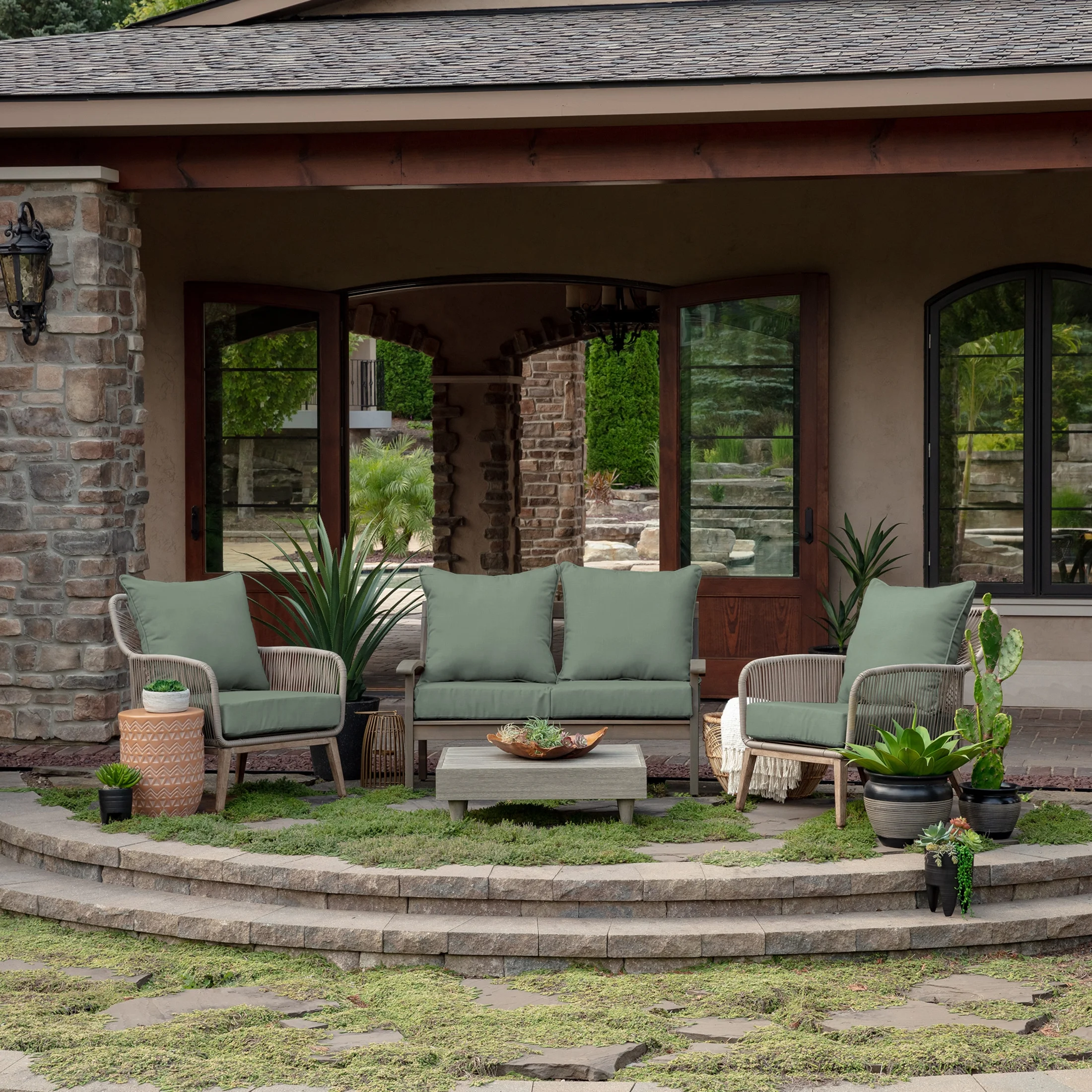 Arden Selections Outdoor Deep Seat Cushion Set, 24 x 24, Rain-Proof, Fade Resistant, Deep Seat Bottom and Back Cushion for Chair, Sofa, and Couch, 24 x 24, Sage Green Texture